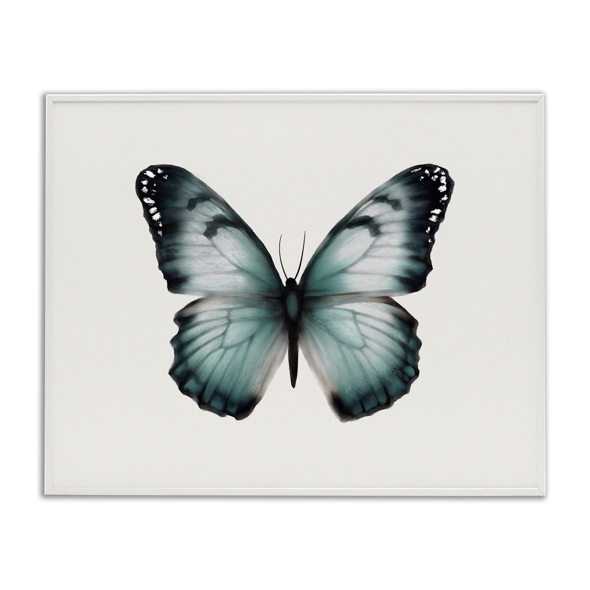 Stupell Industries Teal Symmetrical Butterfly Animals Painting White Framed Art Print Wall Art, 30 x 24