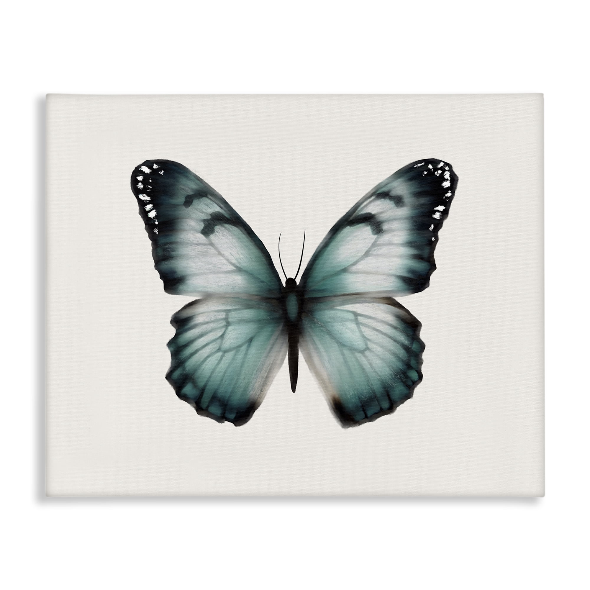 Stupell Industries Teal Symmetrical Butterfly Animals Painting Wrapped Canvas Art Print Wall Art, 20 x 16