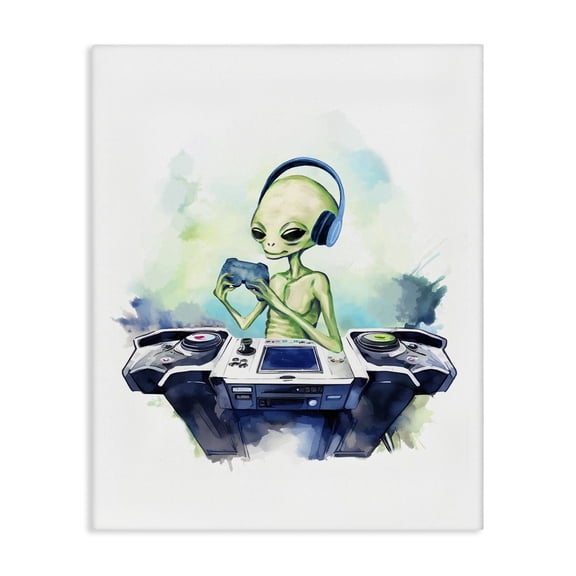 Stupell Industries Tech Alien Playing Video Games Fantasy & Sci-Fi Painting Wrapped Canvas Canvas Art Print Wall Art, 30 x 40