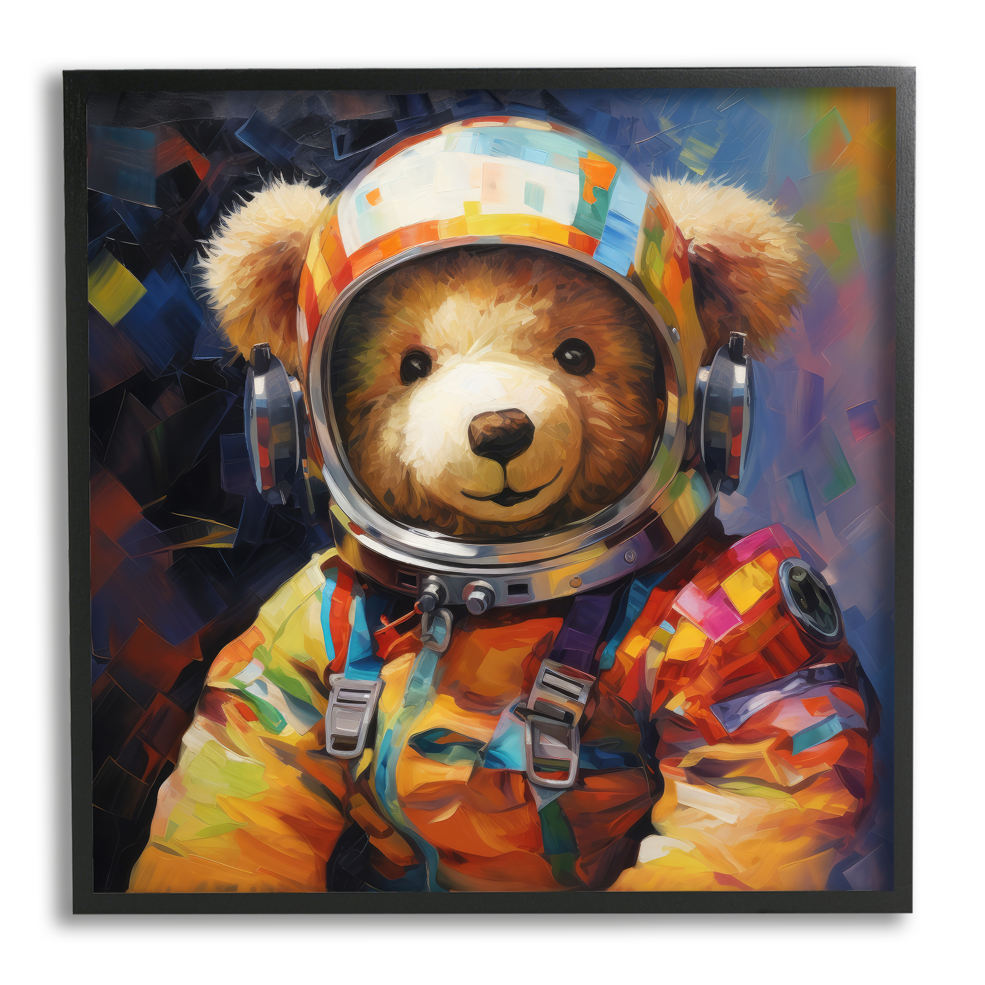 Stupell Industries Teddy Bear Astronaut Animals & Insects Painting Black Framed Art Print Wall Art, 17 x 17