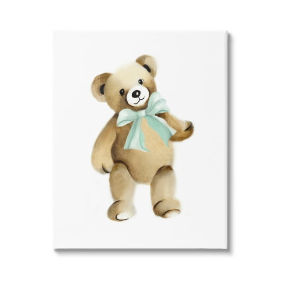 Stupell Industries Teddy Bear Green Bow Kids Nursery Animal Graphic Art Gallery Wrapped Canvas Print Wall Art, Design by Studio Q