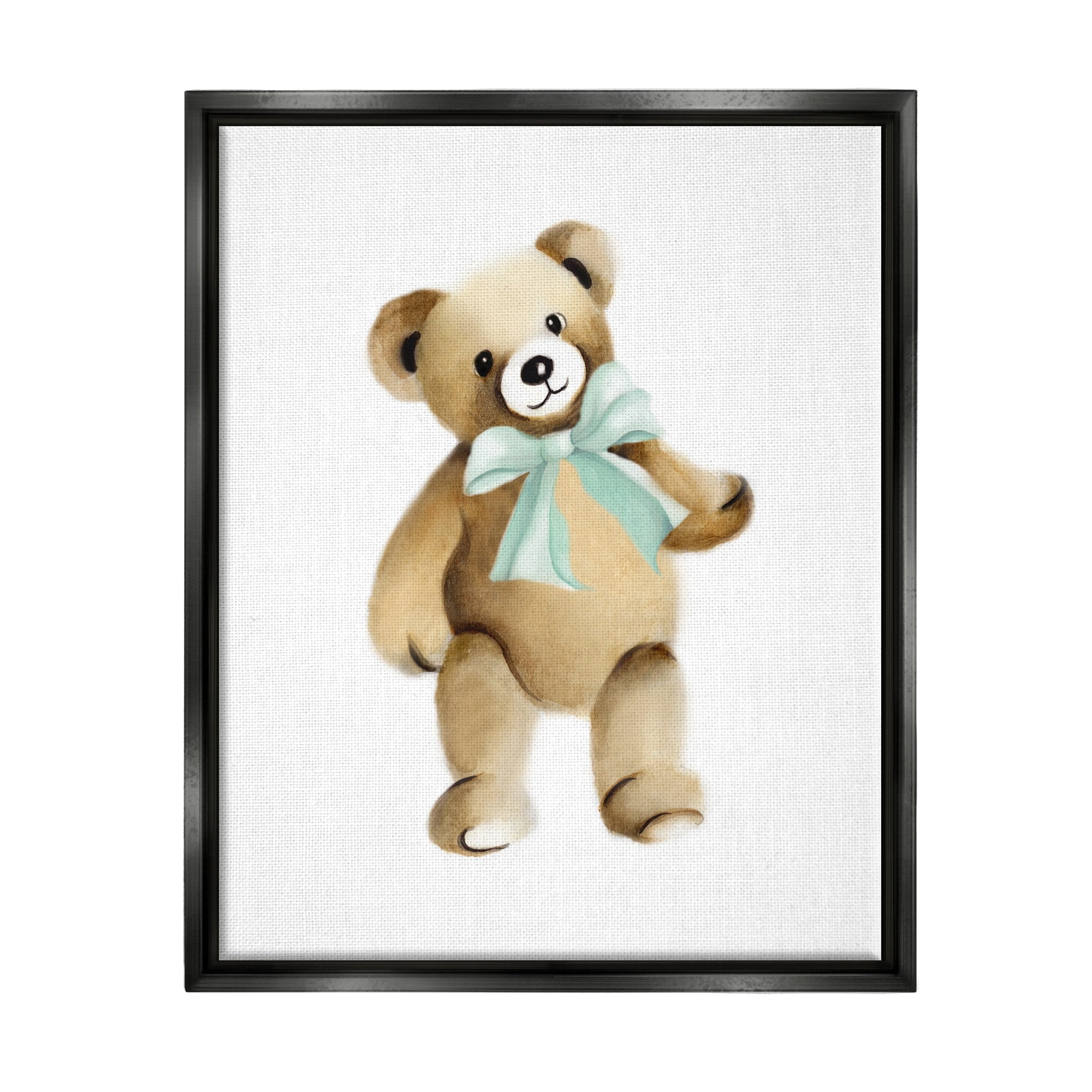 Stupell Industries Teddy Bear Green Bow Kids Nursery Animal Graphic Art Jet Black Floating Framed Canvas Print Wall Art, Design by Studio Q