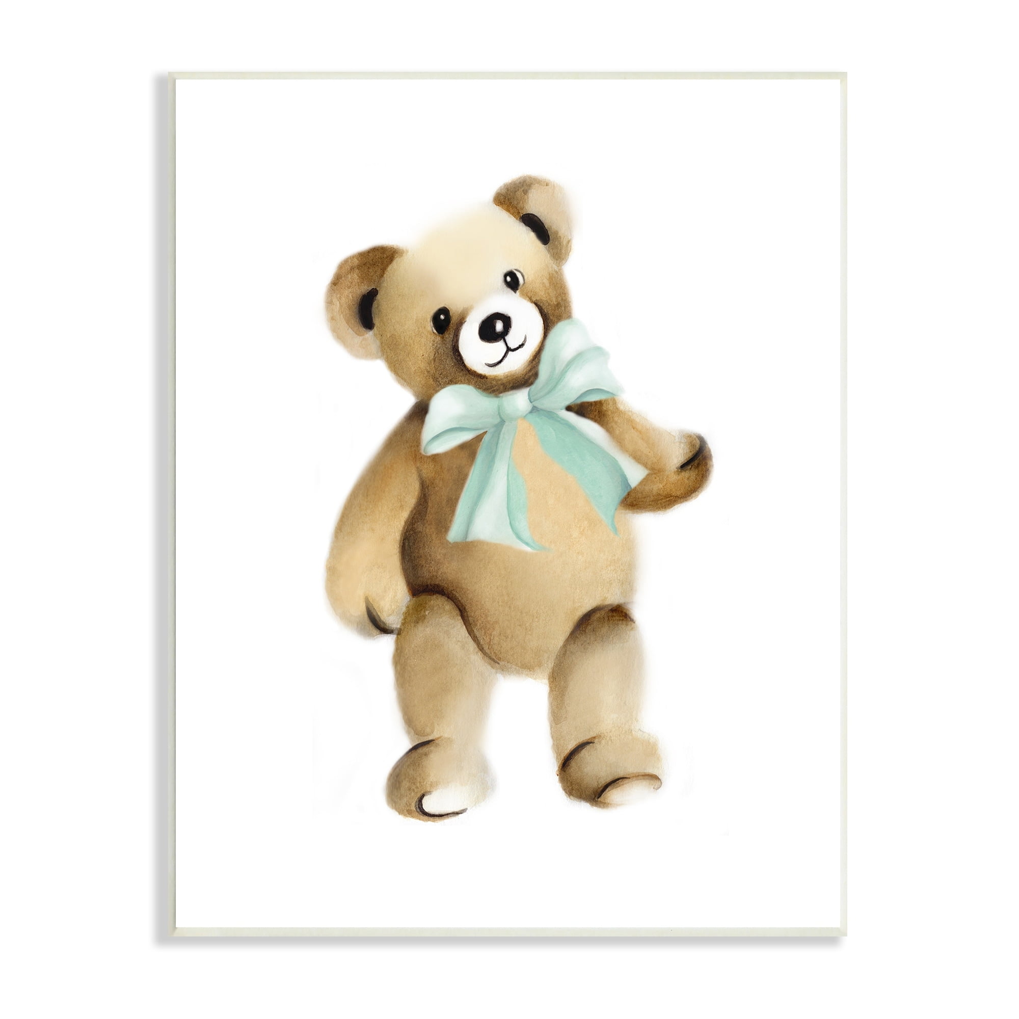 Stupell Industries Teddy Bear Green Bow Kids Nursery Animal Graphic Art Unframed Art Print Wall Art, Design by Studio Q