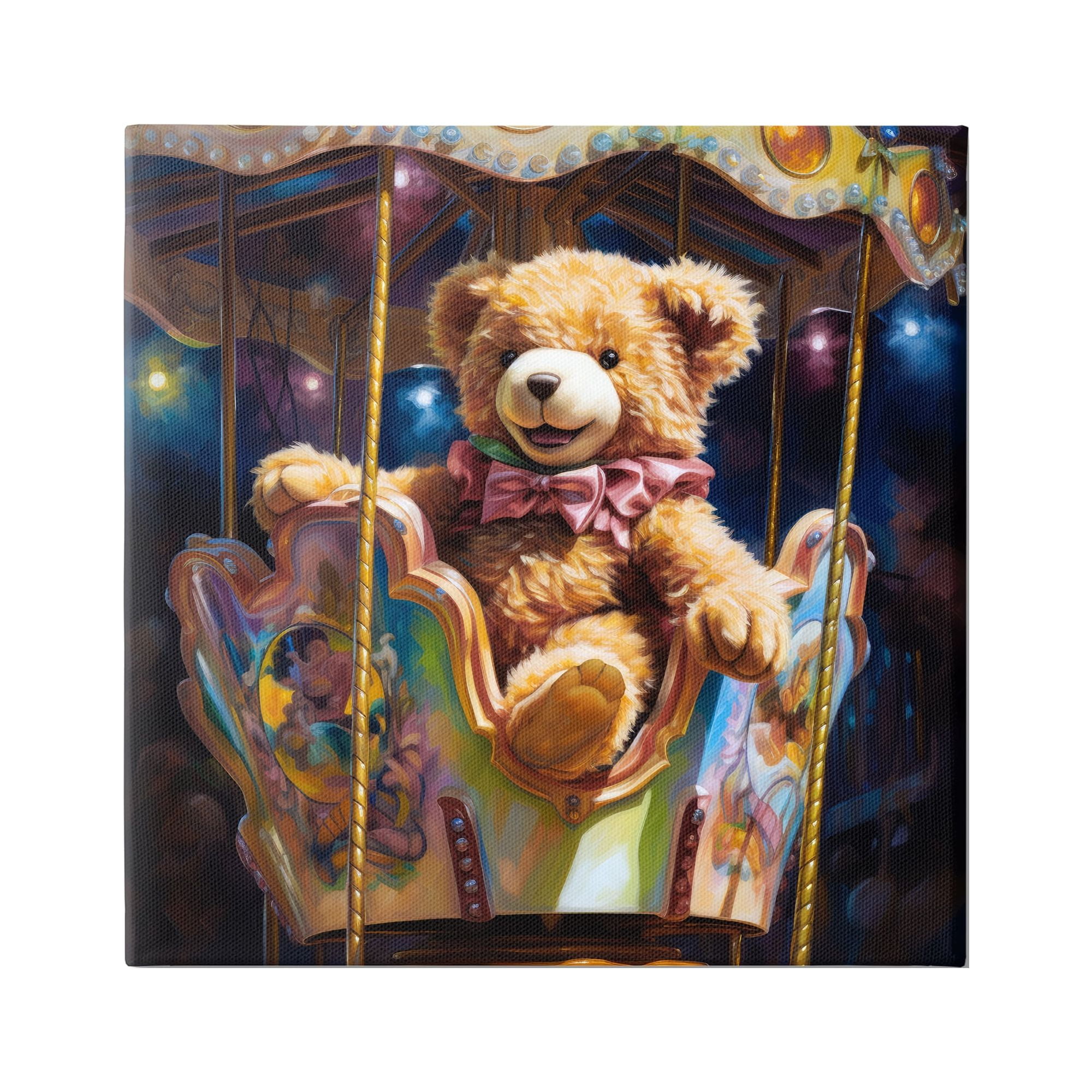 Stupell Industries Teddy Bear on Carousel Animals & Insects Painting Gallery Wrapped Canvas Art Print Wall Art, 30 x 30