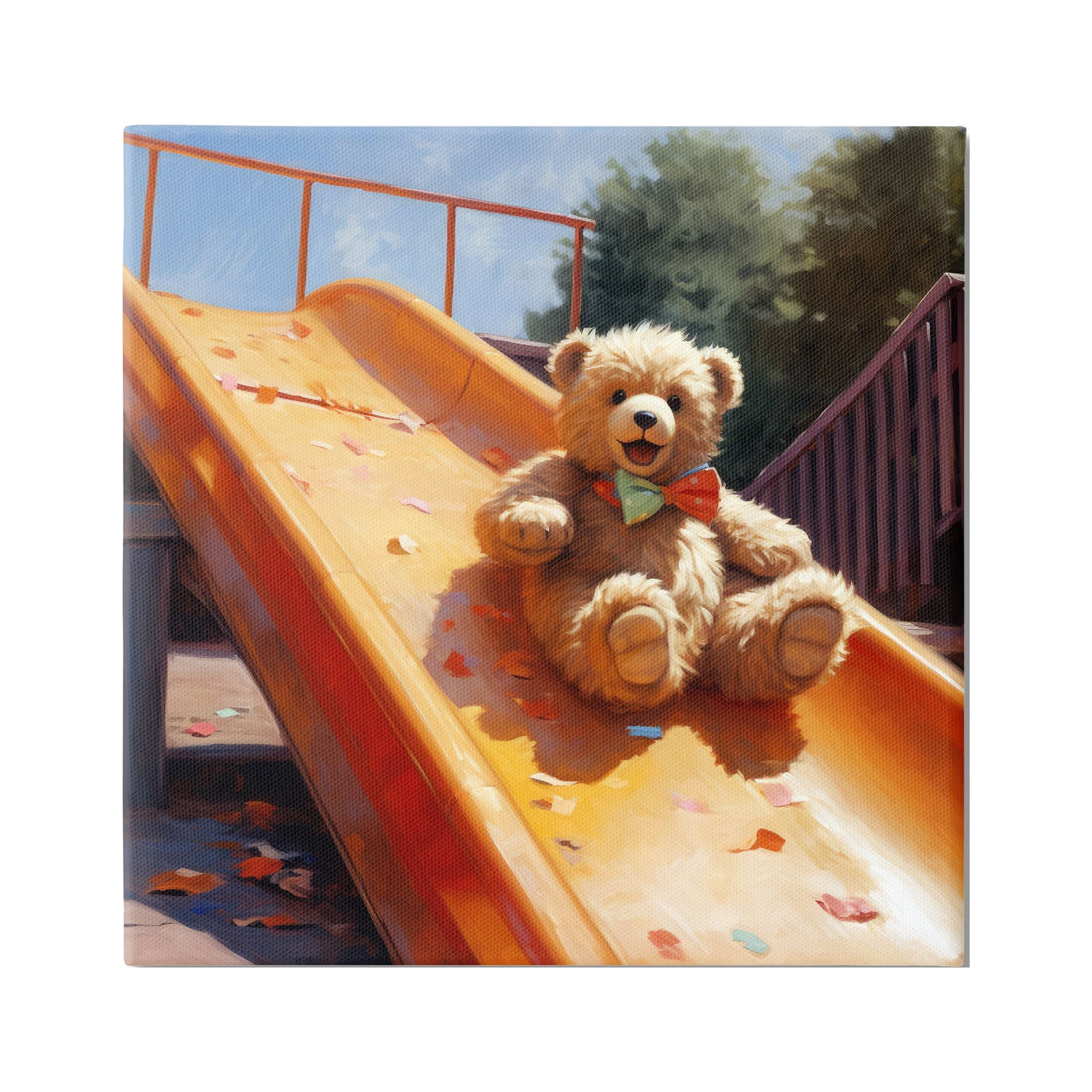 Stupell Industries Teddy Bear on Slide Animals & Insects Painting Gallery Wrapped Canvas Art Print Wall Art, 36 x 36