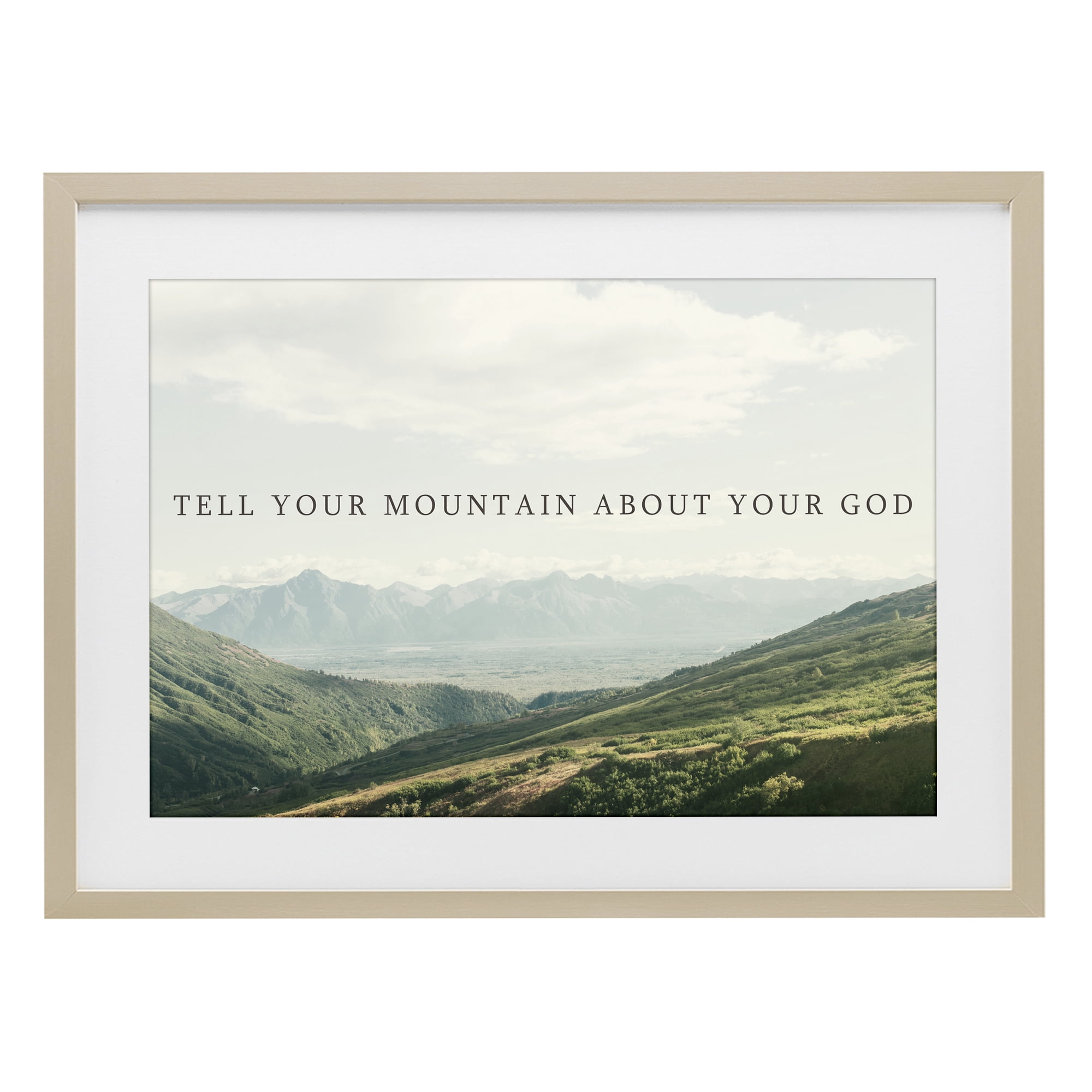Stupell Industries Tell Your Mountain About God Birch Framed Print Under Glass, design by Kali Wilson