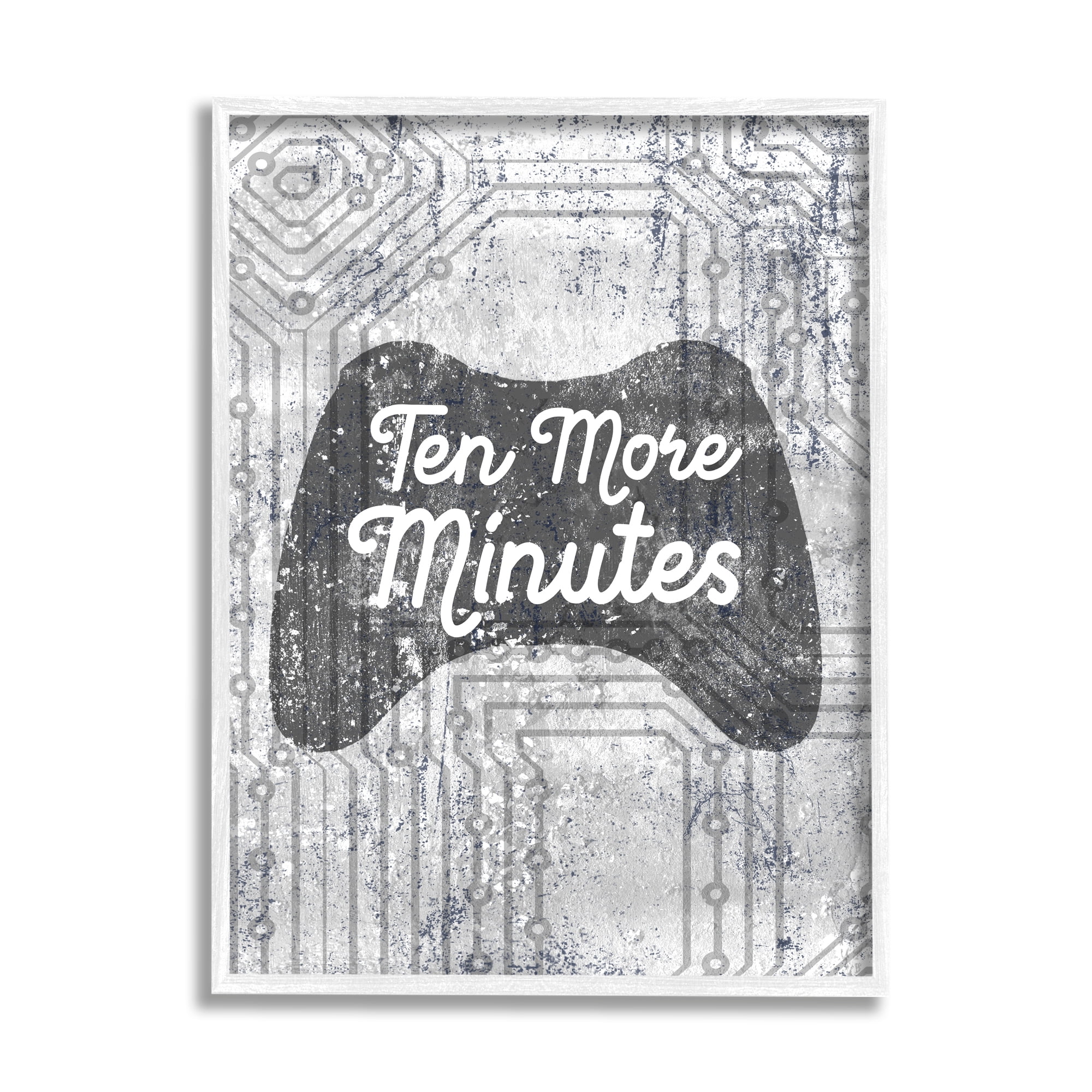 Stupell Industries Ten More Minutes Video Game Controller Gaming Grey White Words, 11 x 14,Design by Daphne Polselli