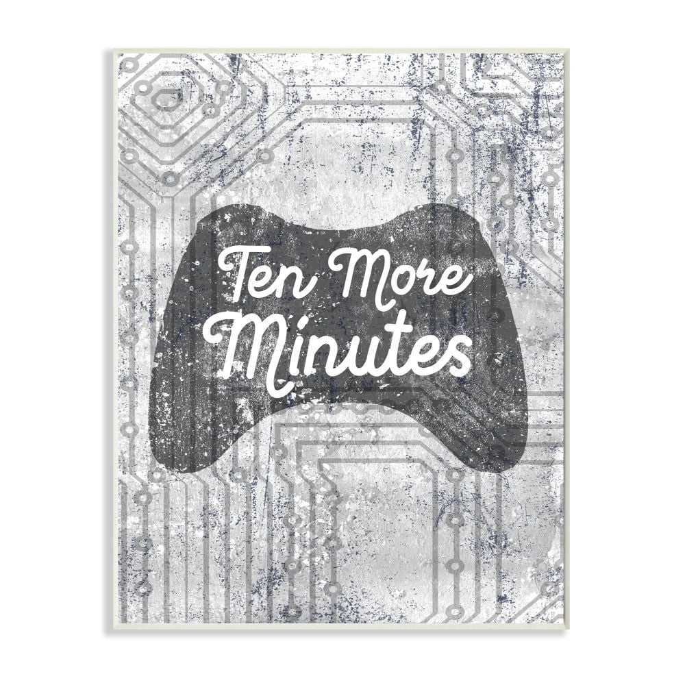 Stupell Industries Ten More Minutes Video Game Controller Gaming Grey White Words Graphic Art Unframed Art Print Wall Art, 13x19, by Daphne Polselli
