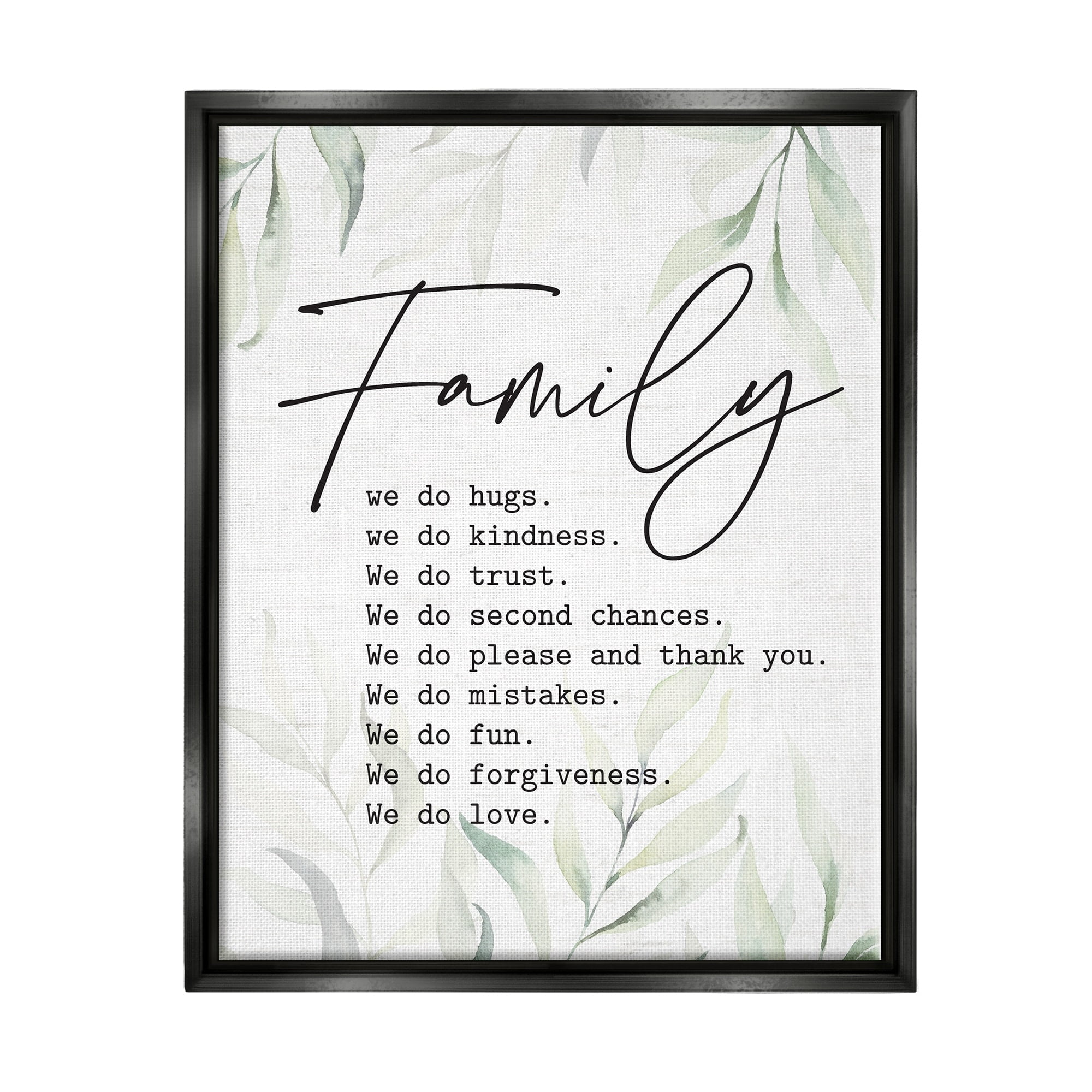 Stupell Industries Tender Family List Quote Botanical Plant Leaves Graphic Art Jet Black Floating Framed Canvas Print Wall Art, Design by Lettered and Lined