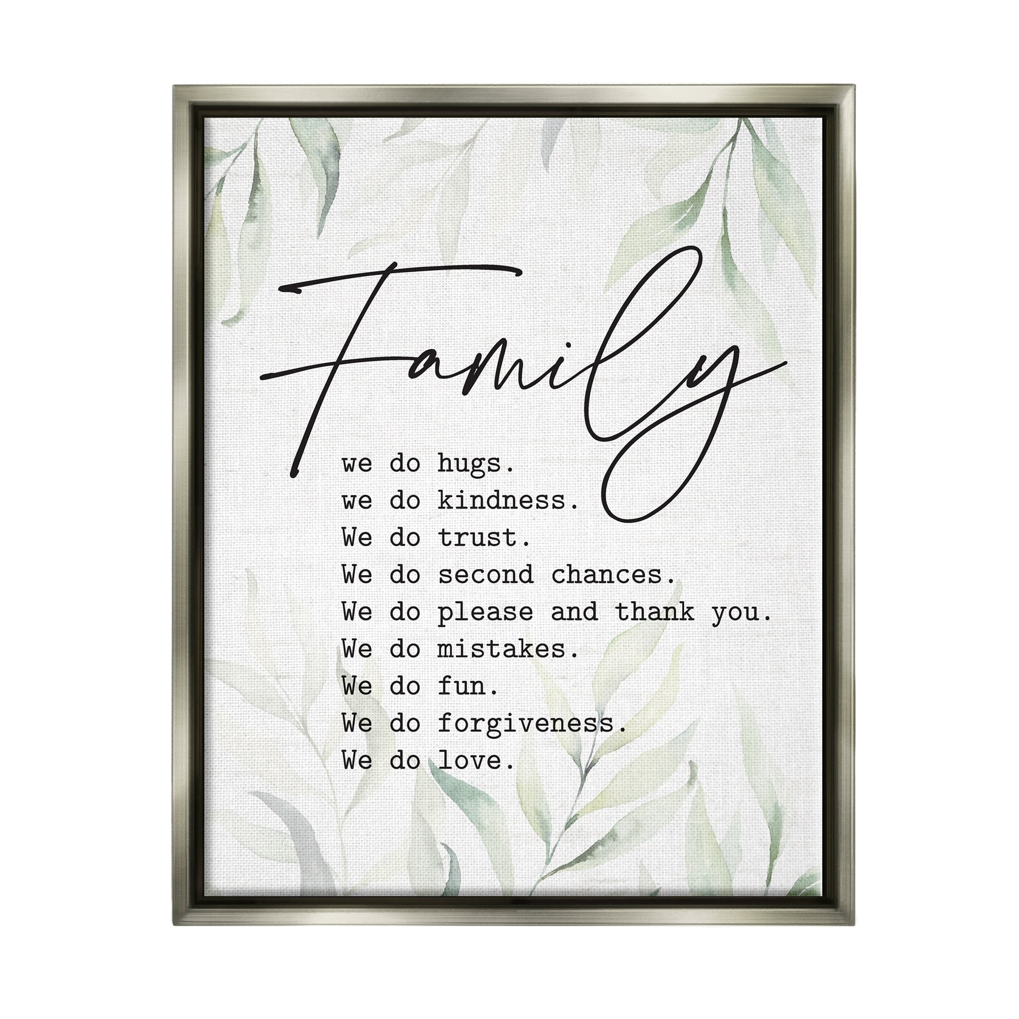 Stupell Industries Tender Family List Quote Botanical Plant Leaves Graphic Art Luster Gray Floating Framed Canvas Print Wall Art, Design by Lettered and Lined