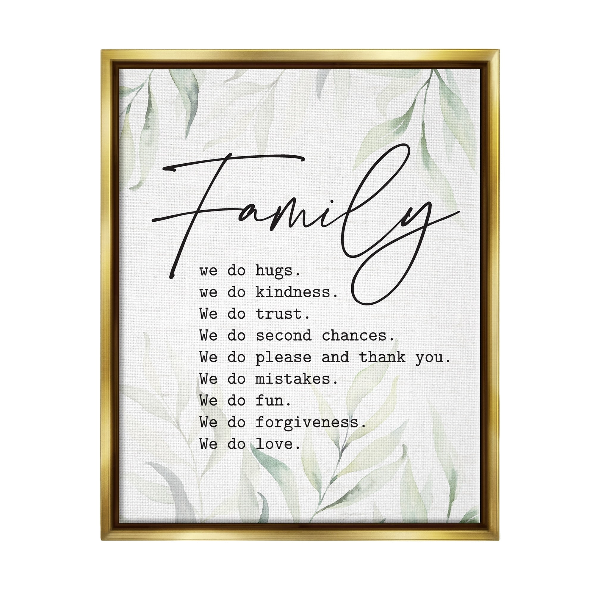 Stupell Industries Tender Family List Quote Botanical Plant Leaves Graphic Art Metallic Gold Floating Framed Canvas Print Wall Art, Design by Lettered and Lined