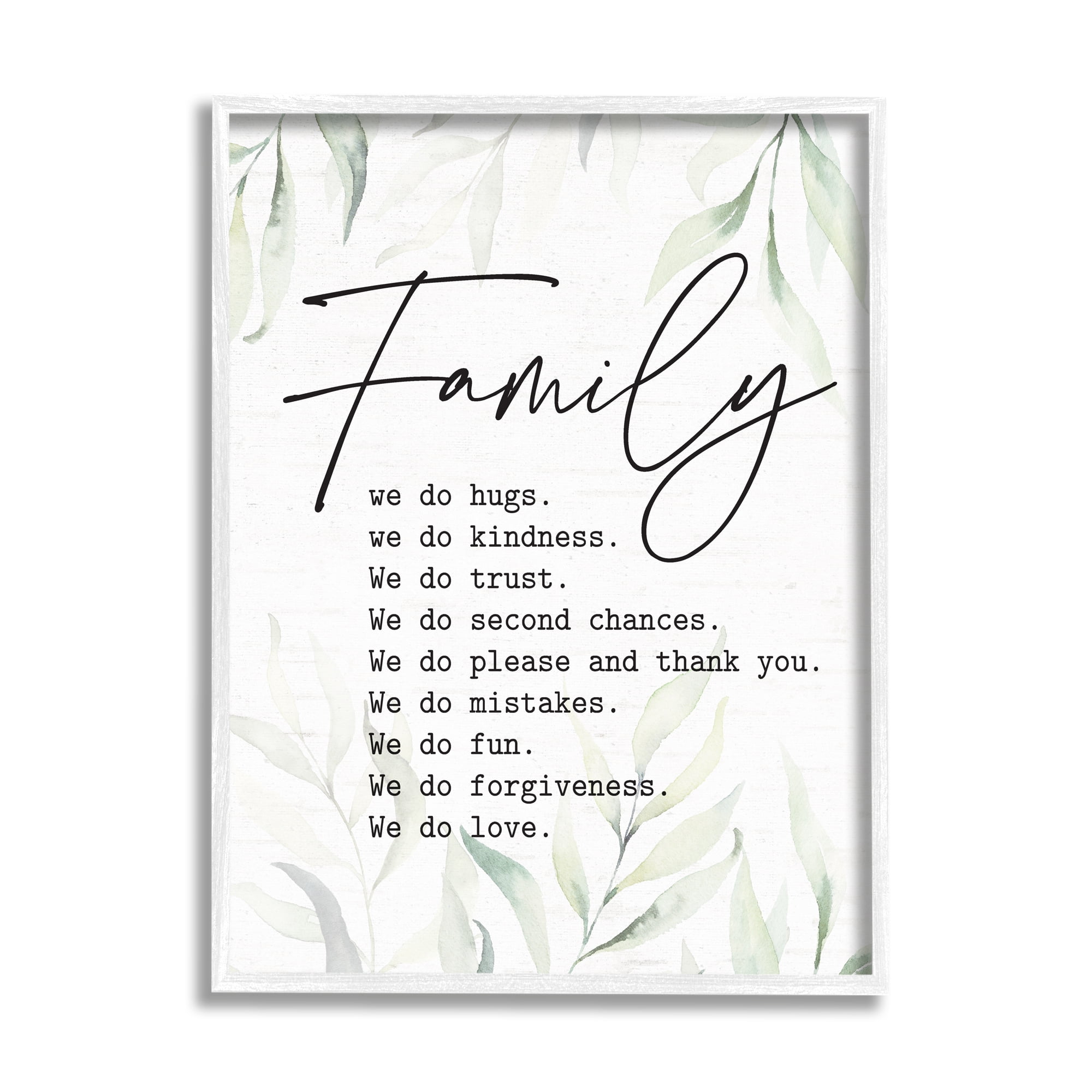 Stupell Industries Tender Family List Quote Botanical Plant Leaves Graphic Art White Framed Art Print Wall Art, Design by Lettered and Lined