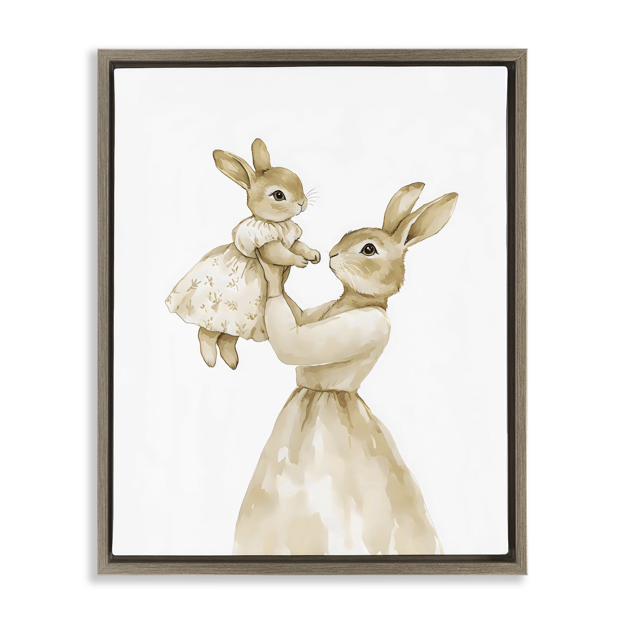 Stupell Industries Tender Mama Rabbit Brown Framed Floater Canvas Wall Art, design by Arlington Prints