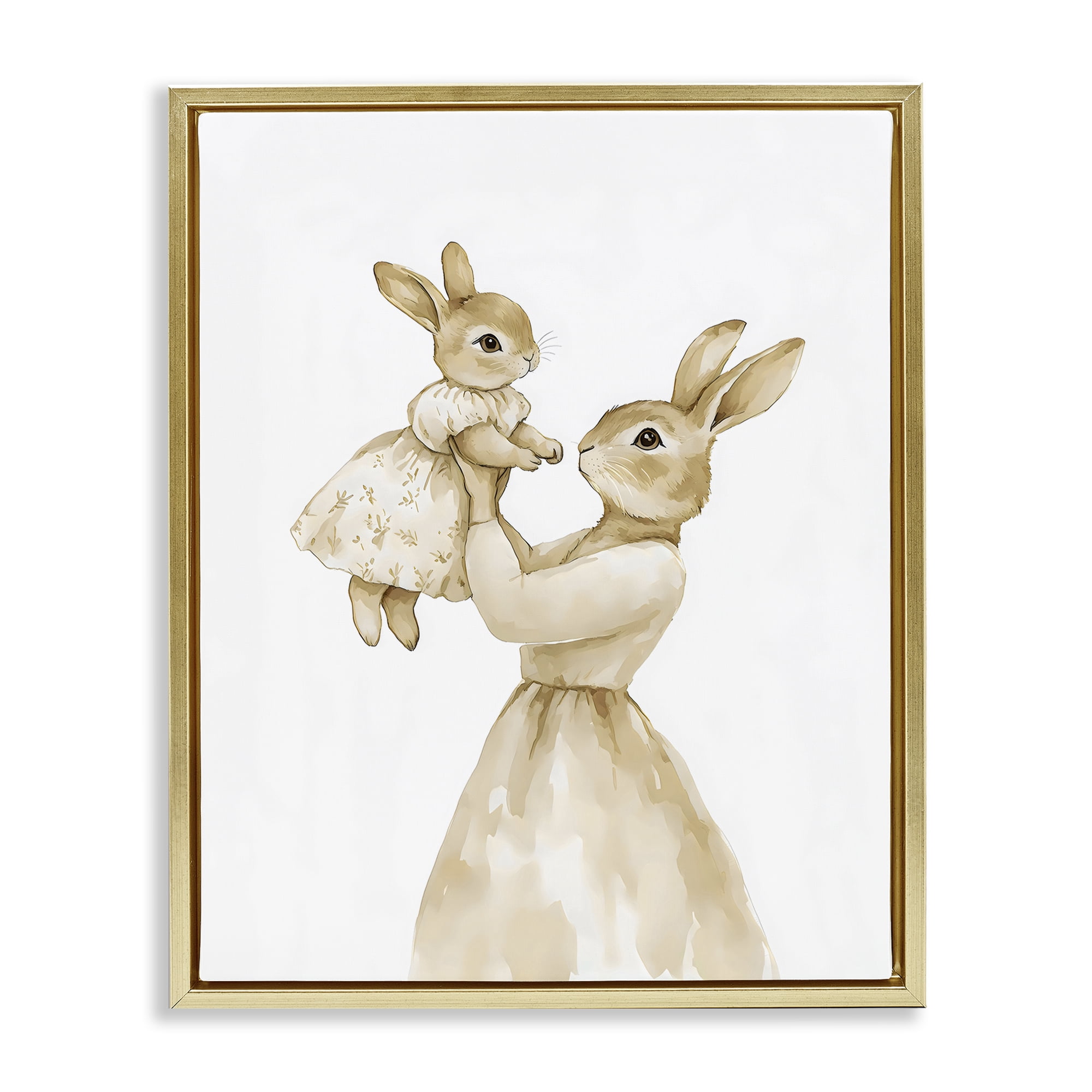 Stupell Industries Tender Mama Rabbit Gold Framed Floater Canvas Wall Art, design by Arlington Prints