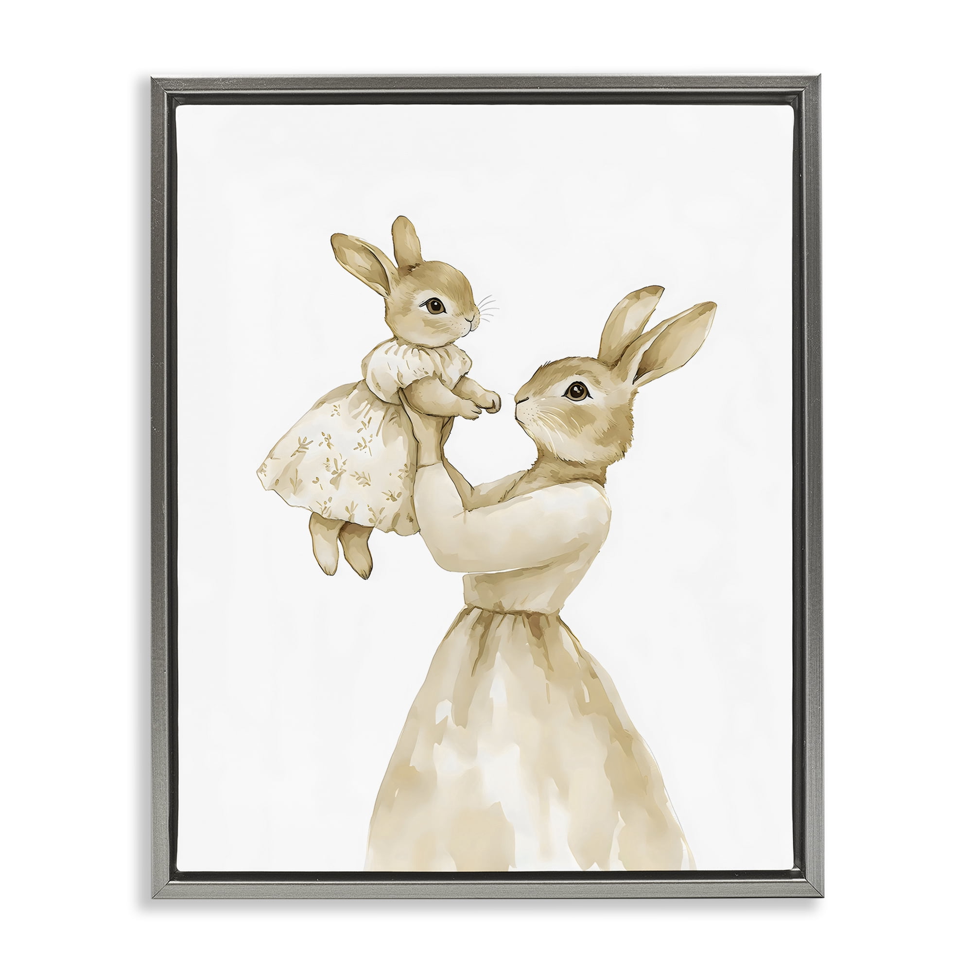 Stupell Industries Tender Mama Rabbit Gray Framed Floater Canvas Wall Art, design by Arlington Prints