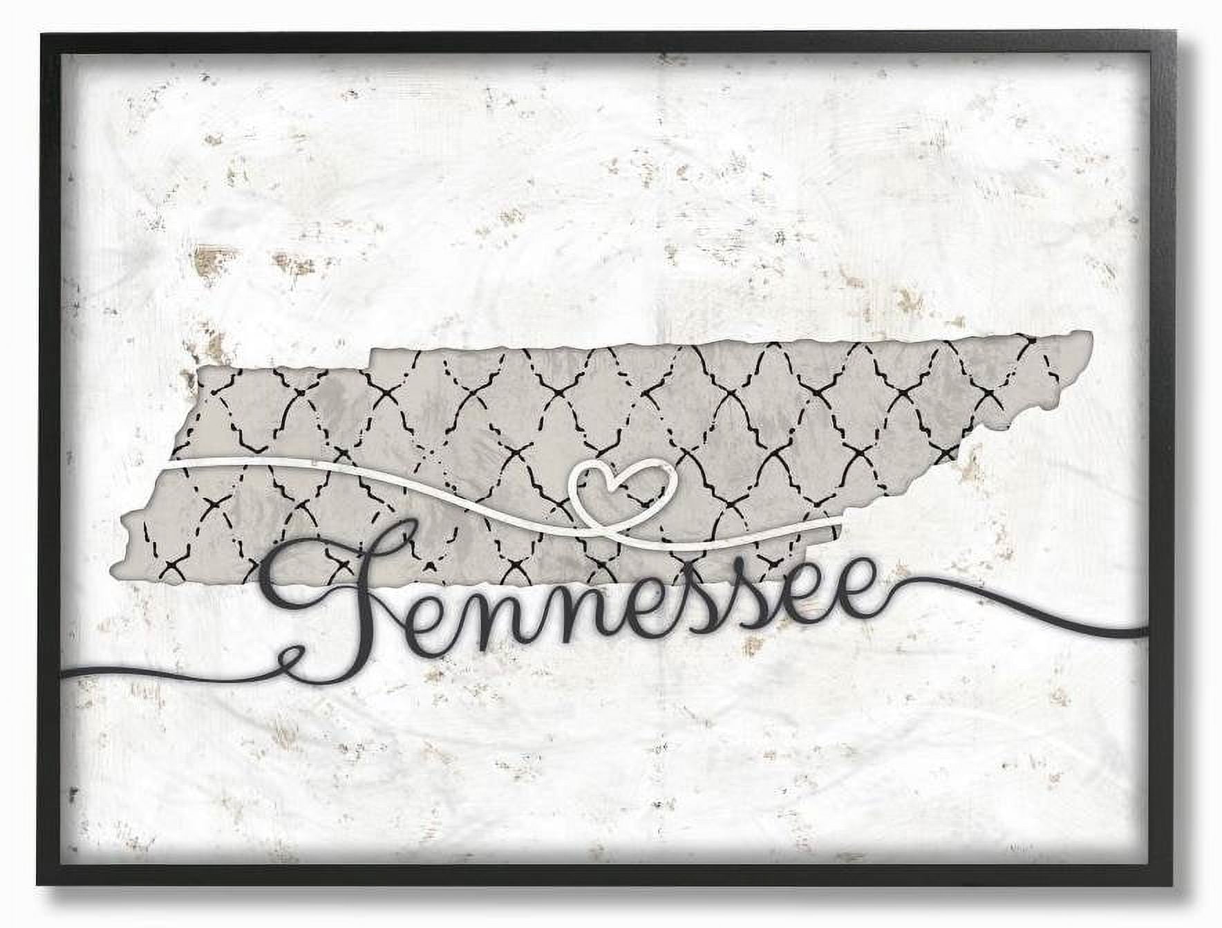 Stupell Industries Tennessee Patterned Grey US State Design Framed Wall Art by Ziwei Li