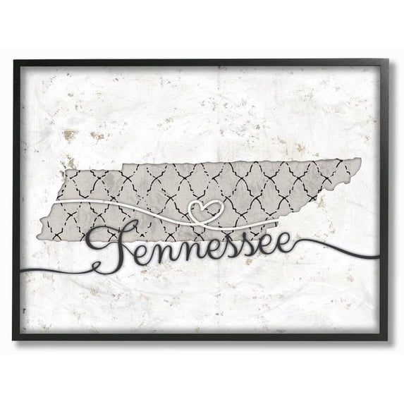 Stupell Industries Tennessee Patterned Grey US State Design Framed Wall Art by Ziwei Li
