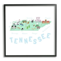 Stupell Industries Tennessee Visual State Map Travel & Places Painting Black Framed Art Print Wall Art