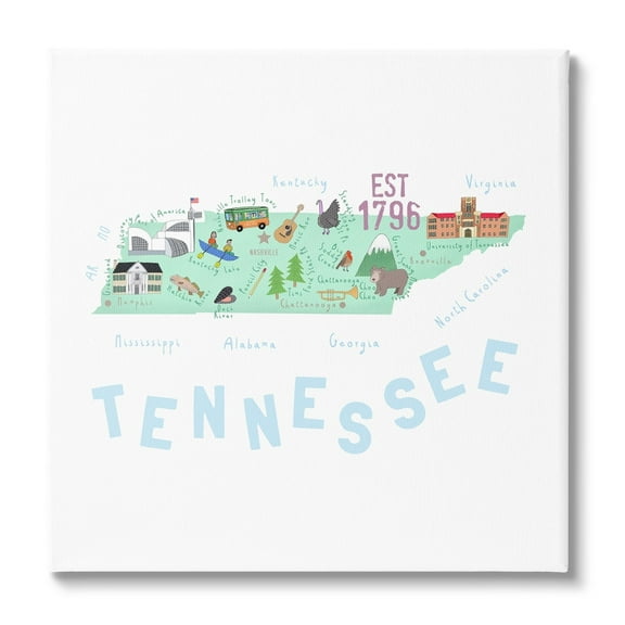 Stupell Industries Tennessee Visual State Map Travel & Places Painting Gallery Wrapped Canvas Print Wall Art