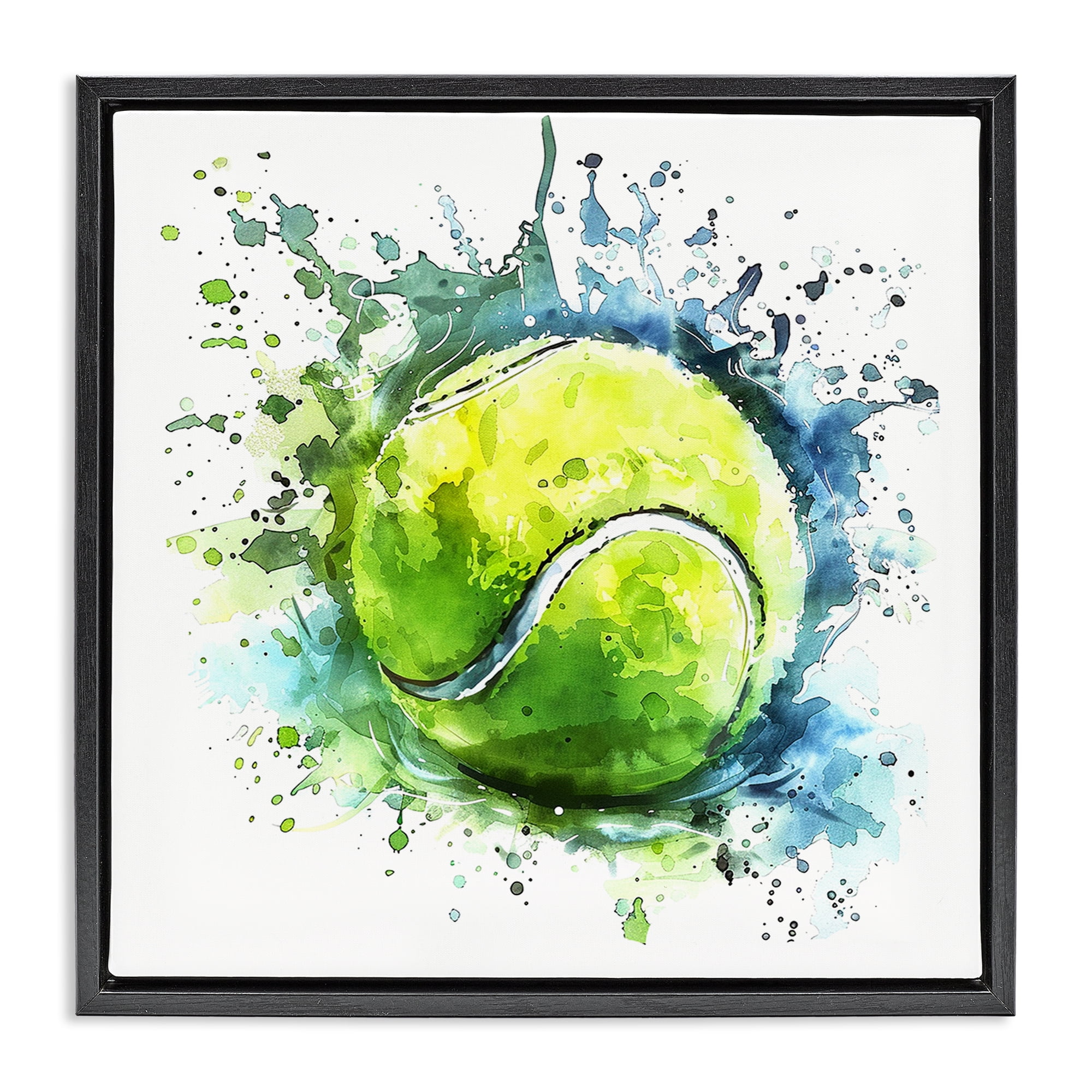 Stupell Industries Tennis Ball Bright Splash Sports Painting Black Floater Framed Canvas Art Print Wall Art, 25 x 25