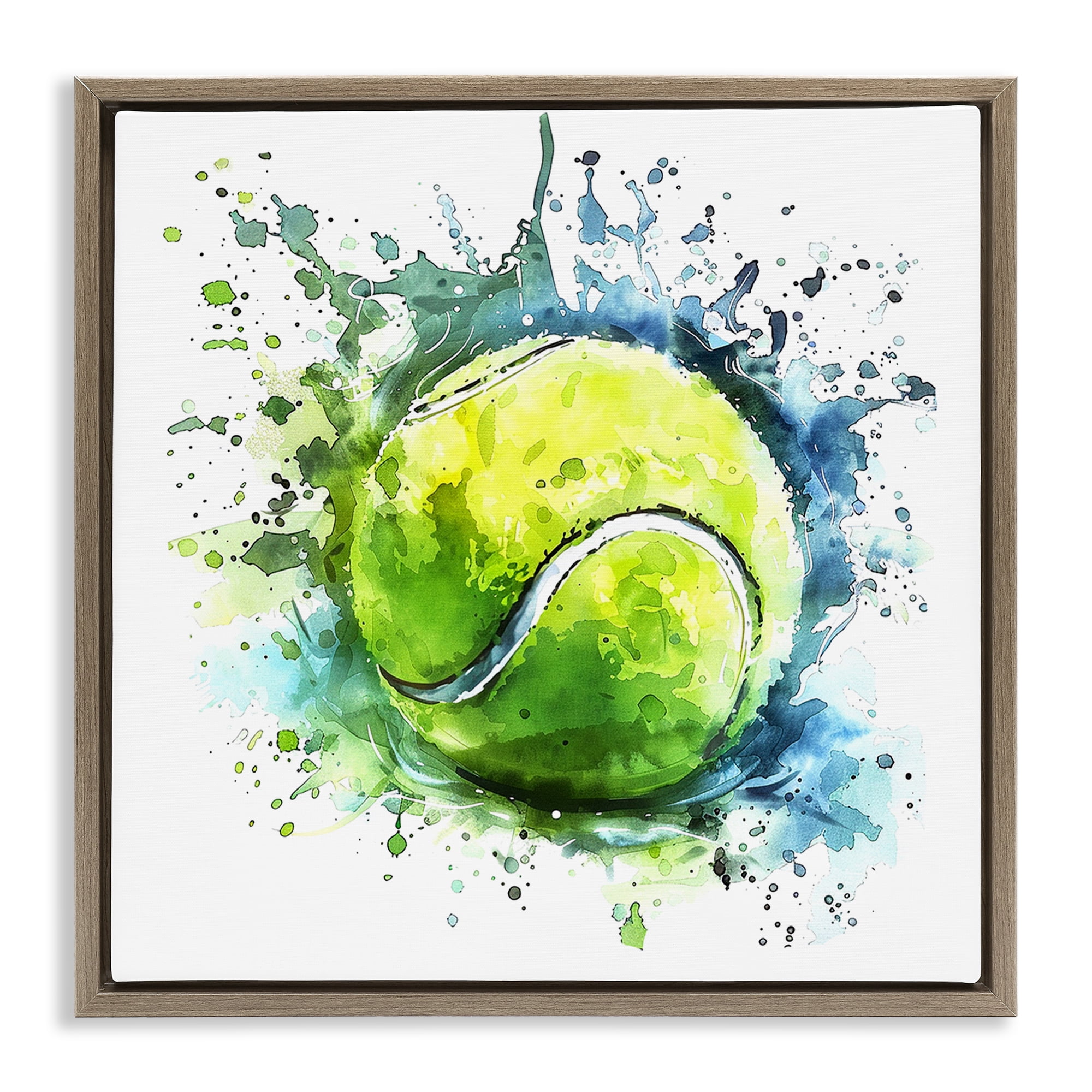 Stupell Industries Tennis Ball Bright Splash Sports Painting Brown Floater Framed Canvas Art Print Wall Art, 18 x 18