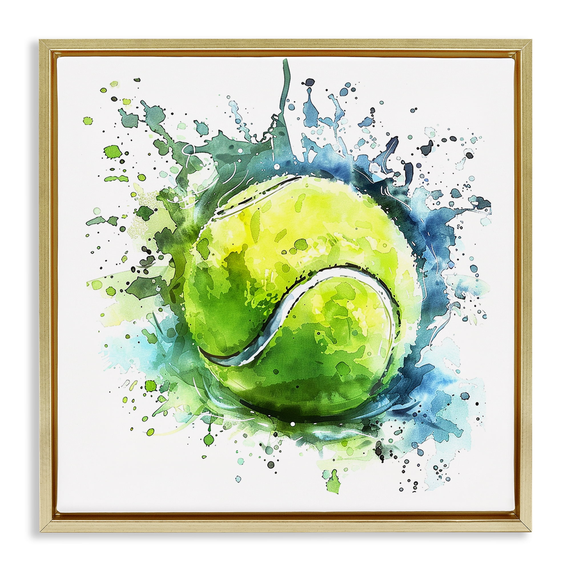 Stupell Industries Tennis Ball Bright Splash Sports Painting Gold Floater Framed Canvas Art Print Wall Art, 18 x 18