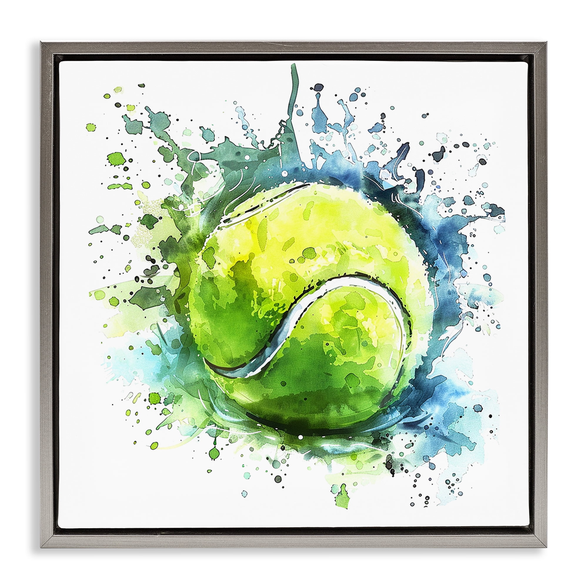 Stupell Industries Tennis Ball Bright Splash Sports Painting Gray Floater Framed Canvas Art Print Wall Art, 25 x 25