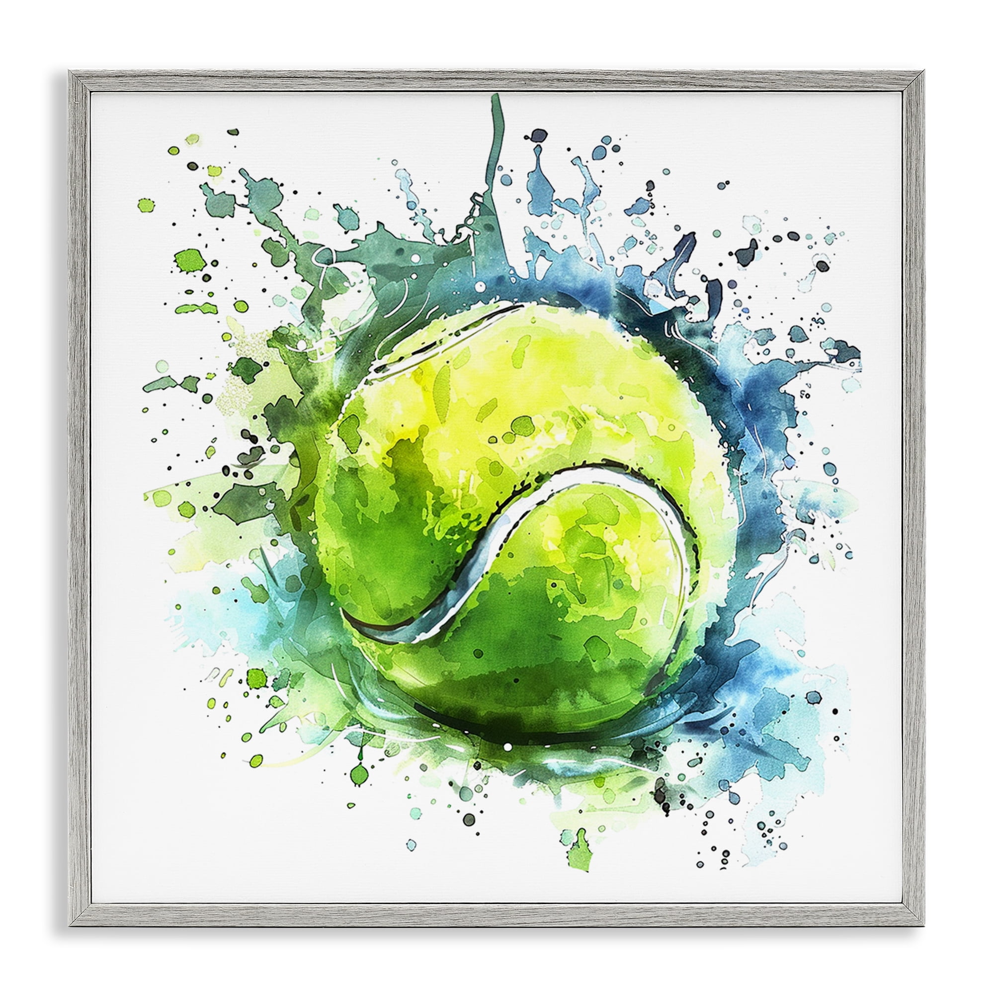 Stupell Industries Tennis Ball Bright Splash Sports Painting Gray Framed Art Print Wall Art, 12 x 12