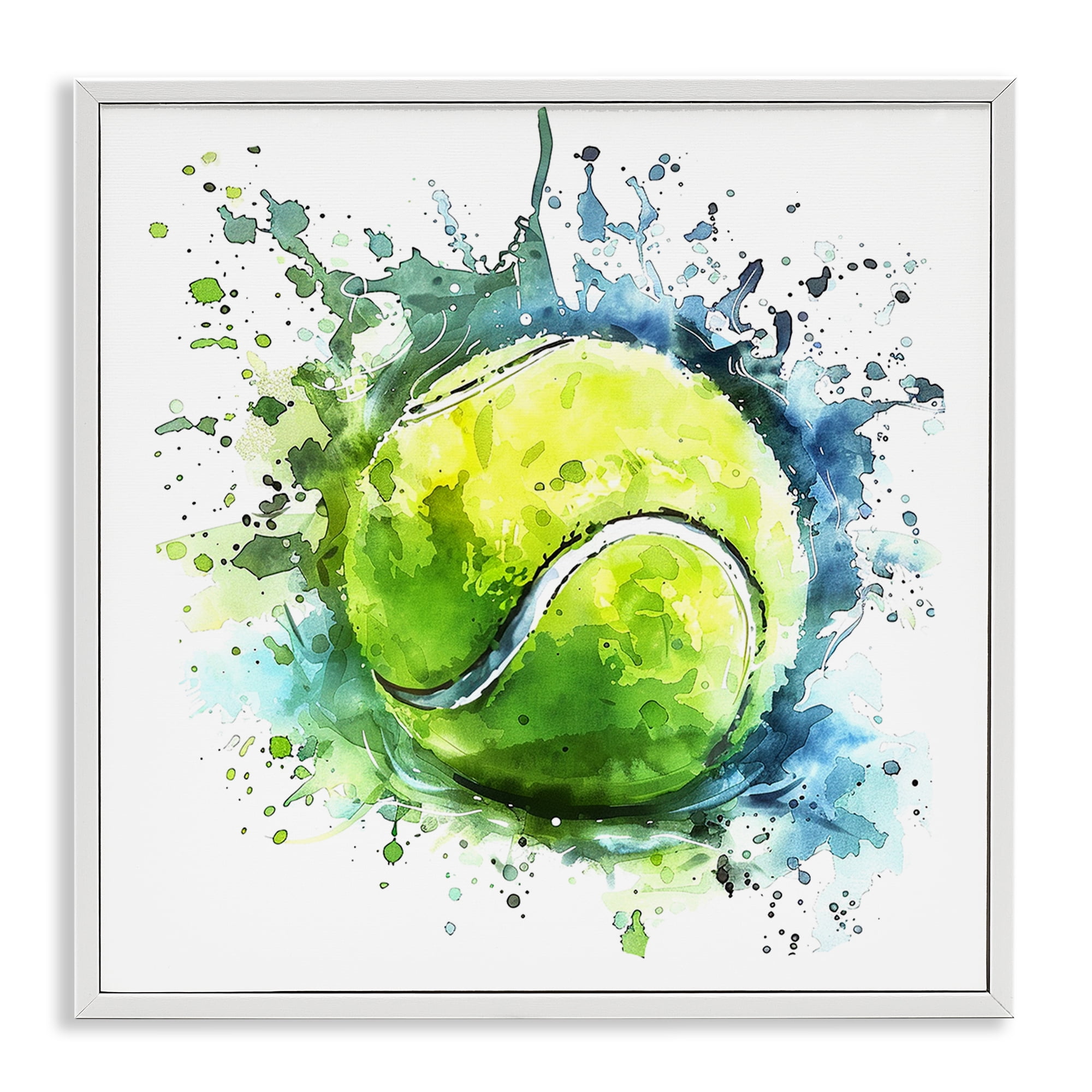 Stupell Industries Tennis Ball Bright Splash Sports Painting White Framed Art Print Wall Art, 24 x 24