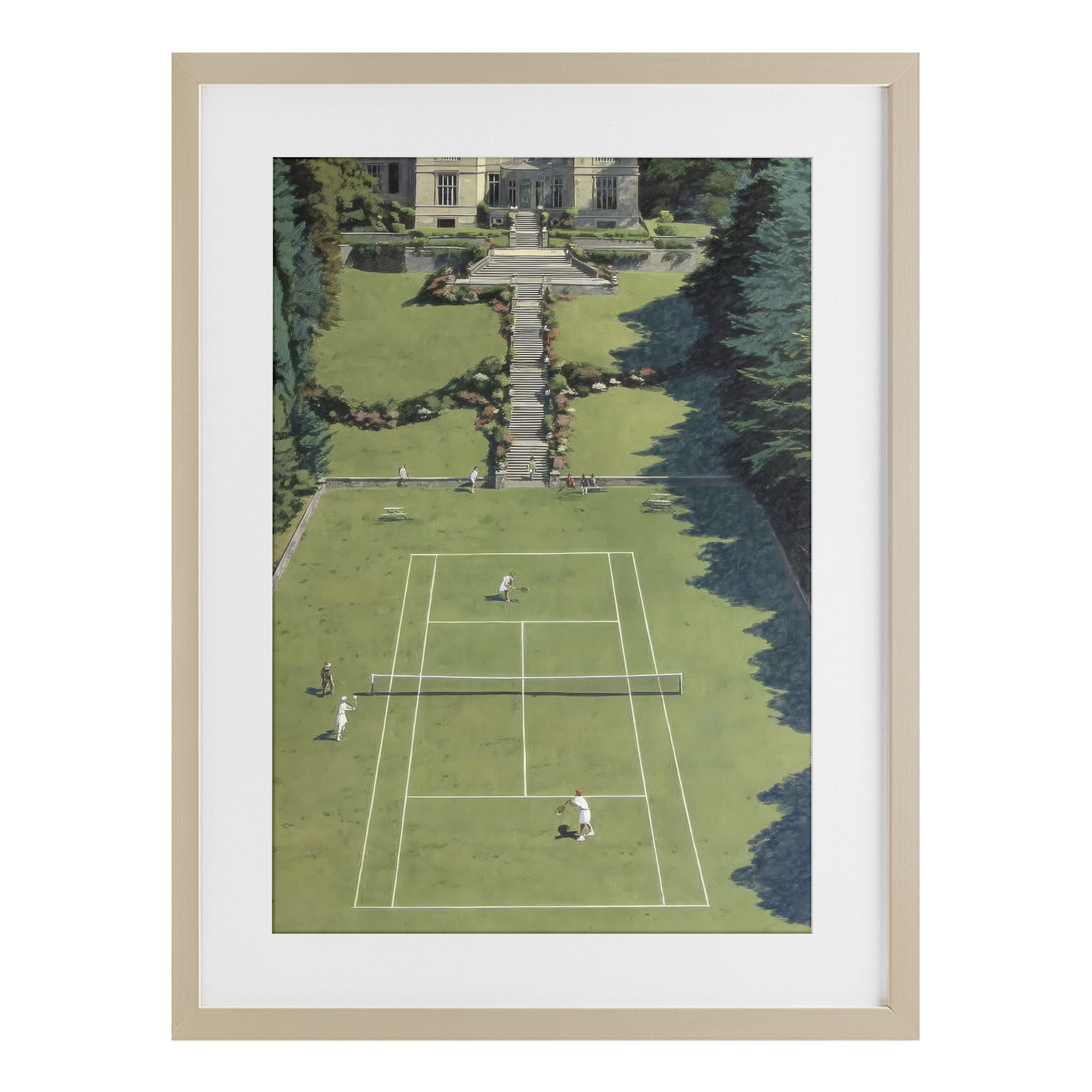 Stupell Industries Tennis Court at Mansion Birch Framed Print Under Glass, design by Petal Prints Design