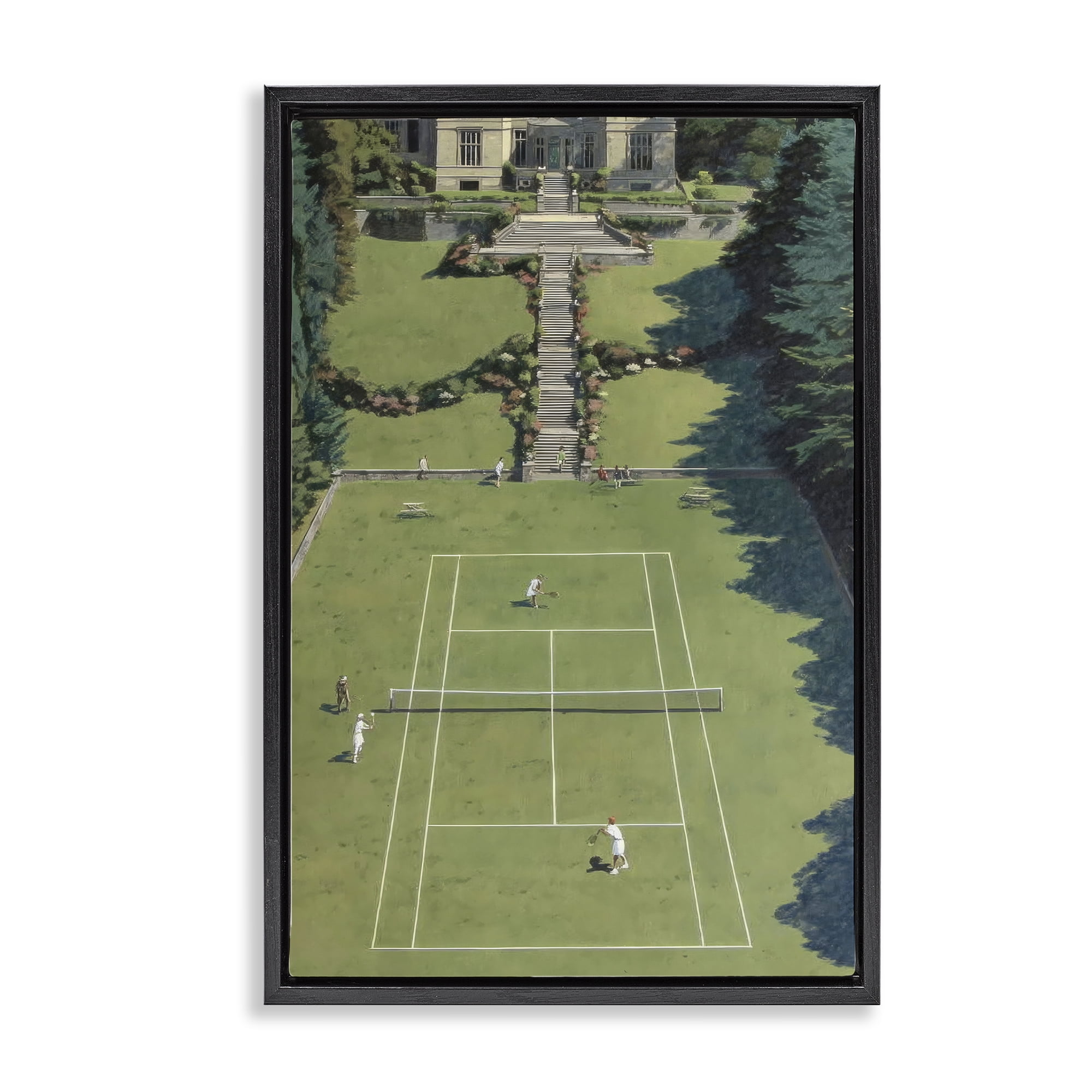 Stupell Industries Tennis Court at Mansion Black Framed Floater Canvas Wall Art, design by Petal Prints Design