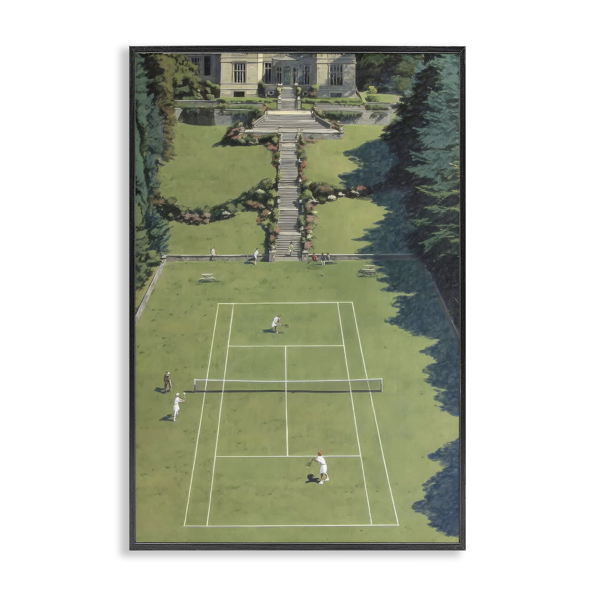 Stupell Industries Tennis Court at Mansion Black Framed Giclee Art, design by Petal Prints Design