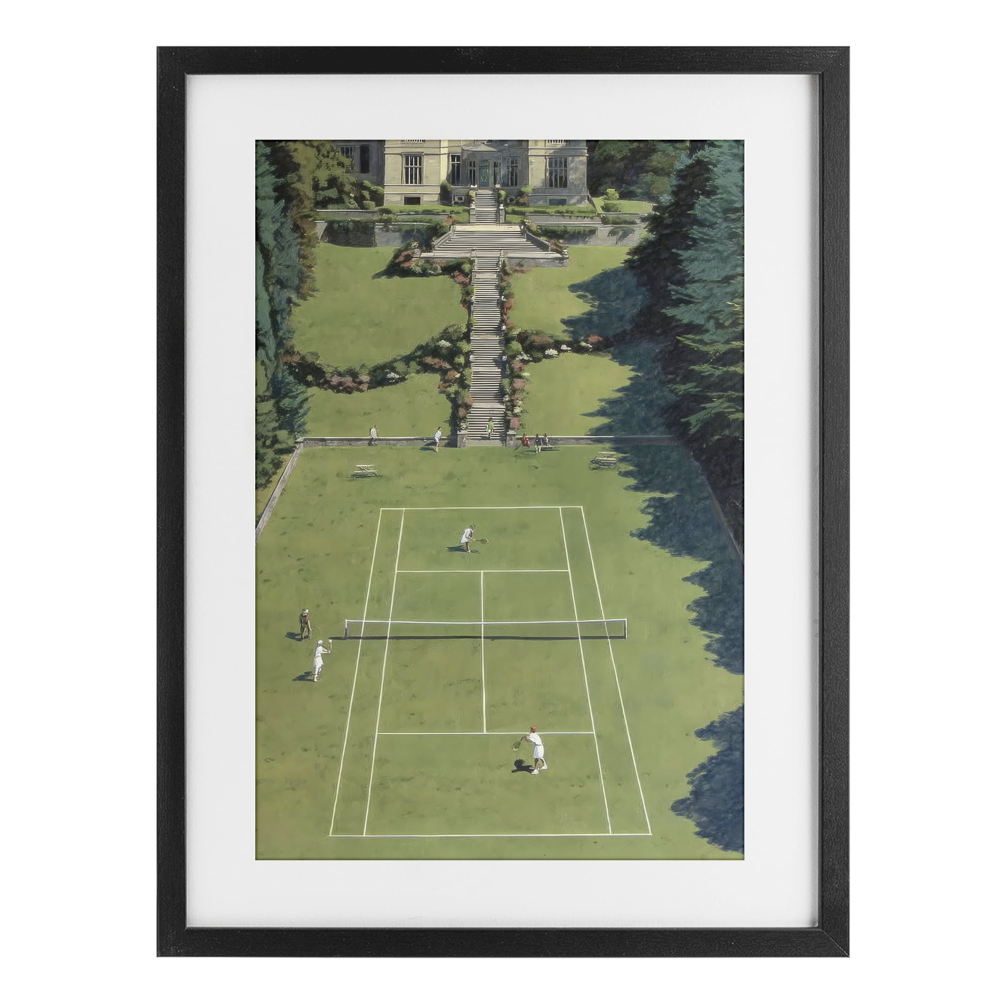 Stupell Industries Tennis Court at Mansion Black Framed Print Under Glass, design by Petal Prints Design