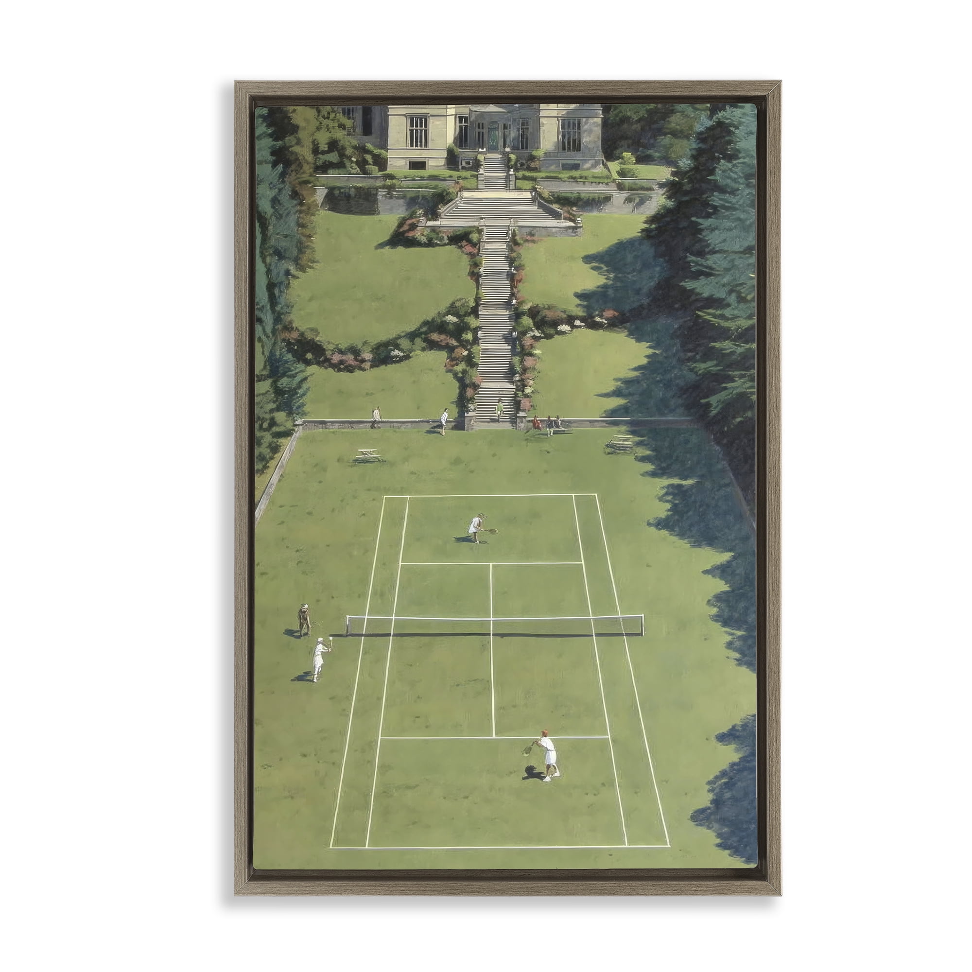 Stupell Industries Tennis Court at Mansion Brown Framed Floater Canvas Wall Art, design by Petal Prints Design