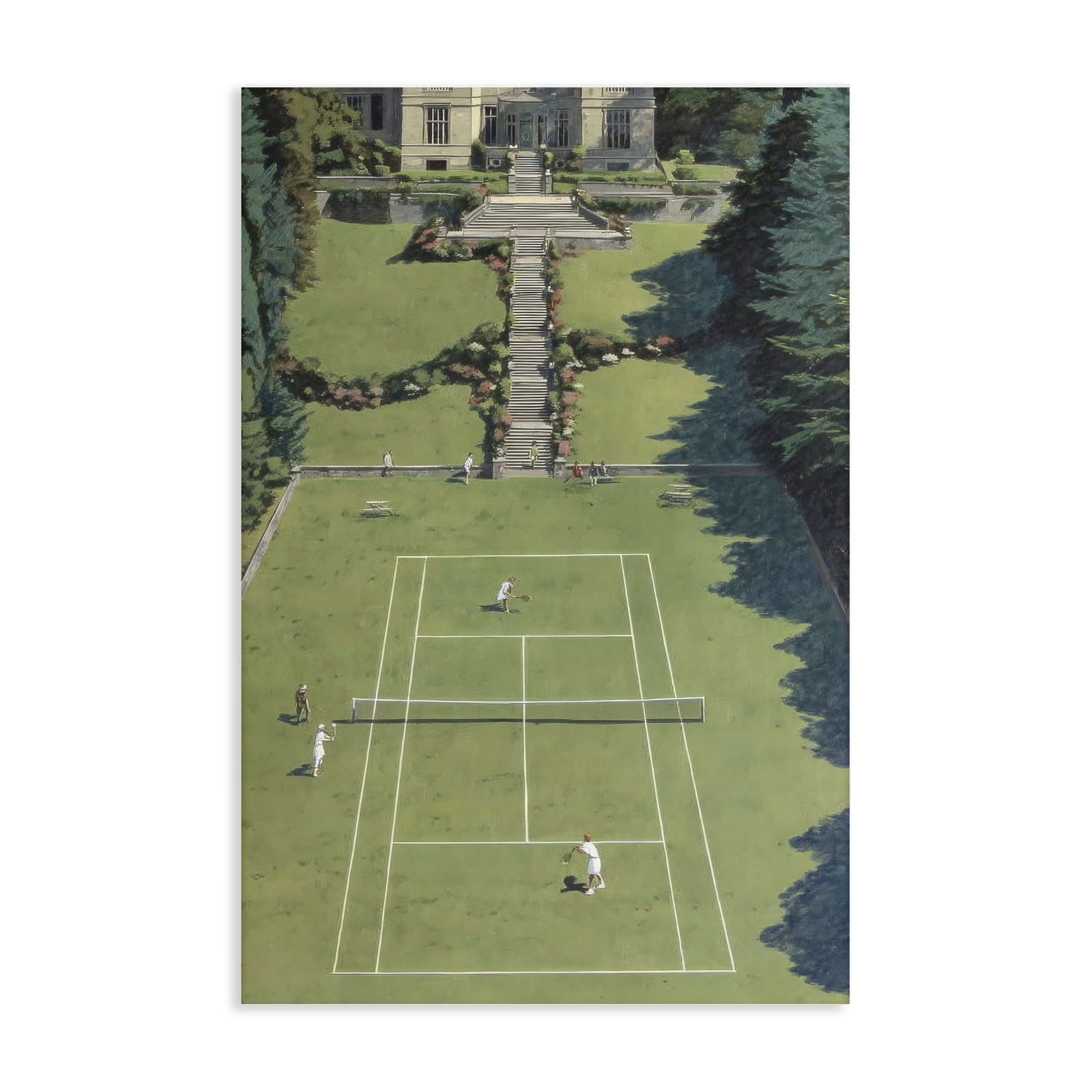Stupell Industries Tennis Court at Mansion Canvas Wall Art, design by Petal Prints Design