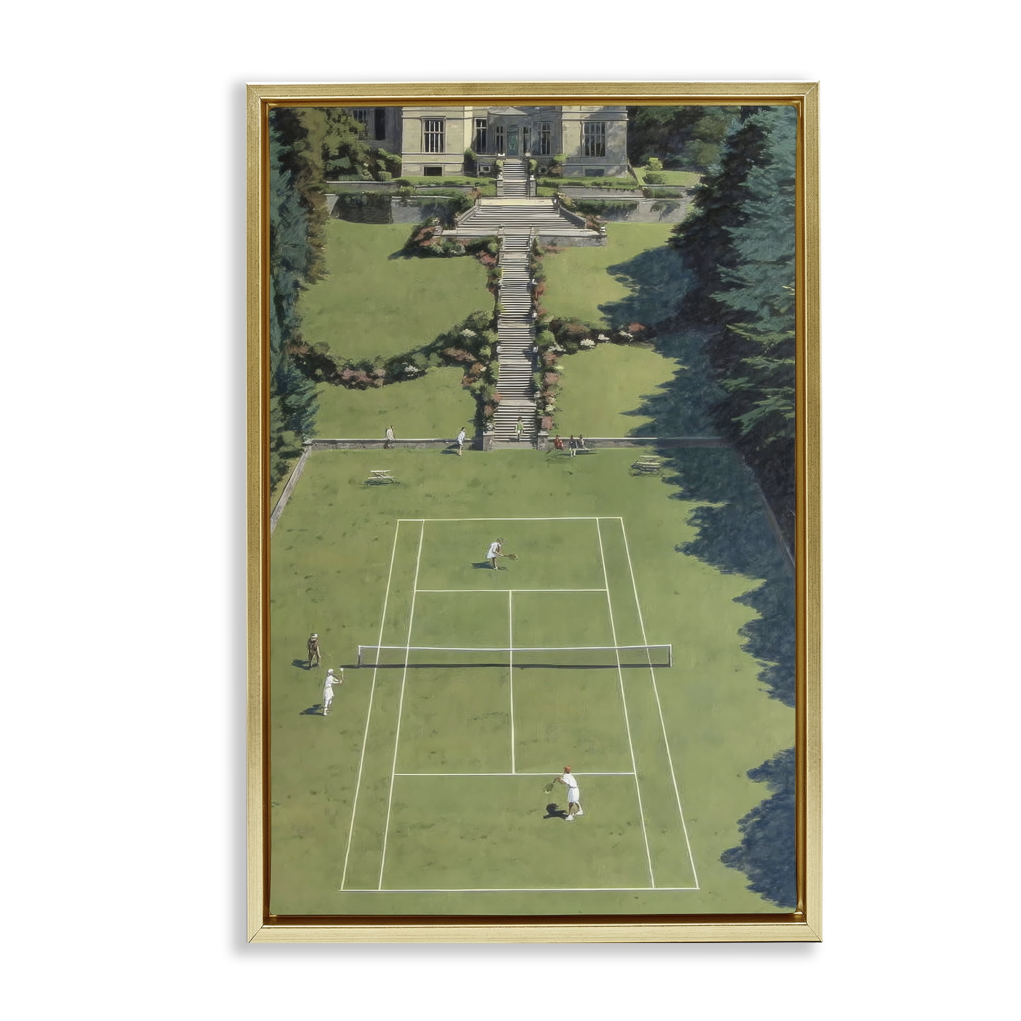 Stupell Industries Tennis Court at Mansion Gold Framed Floater Canvas Wall Art, design by Petal Prints Design