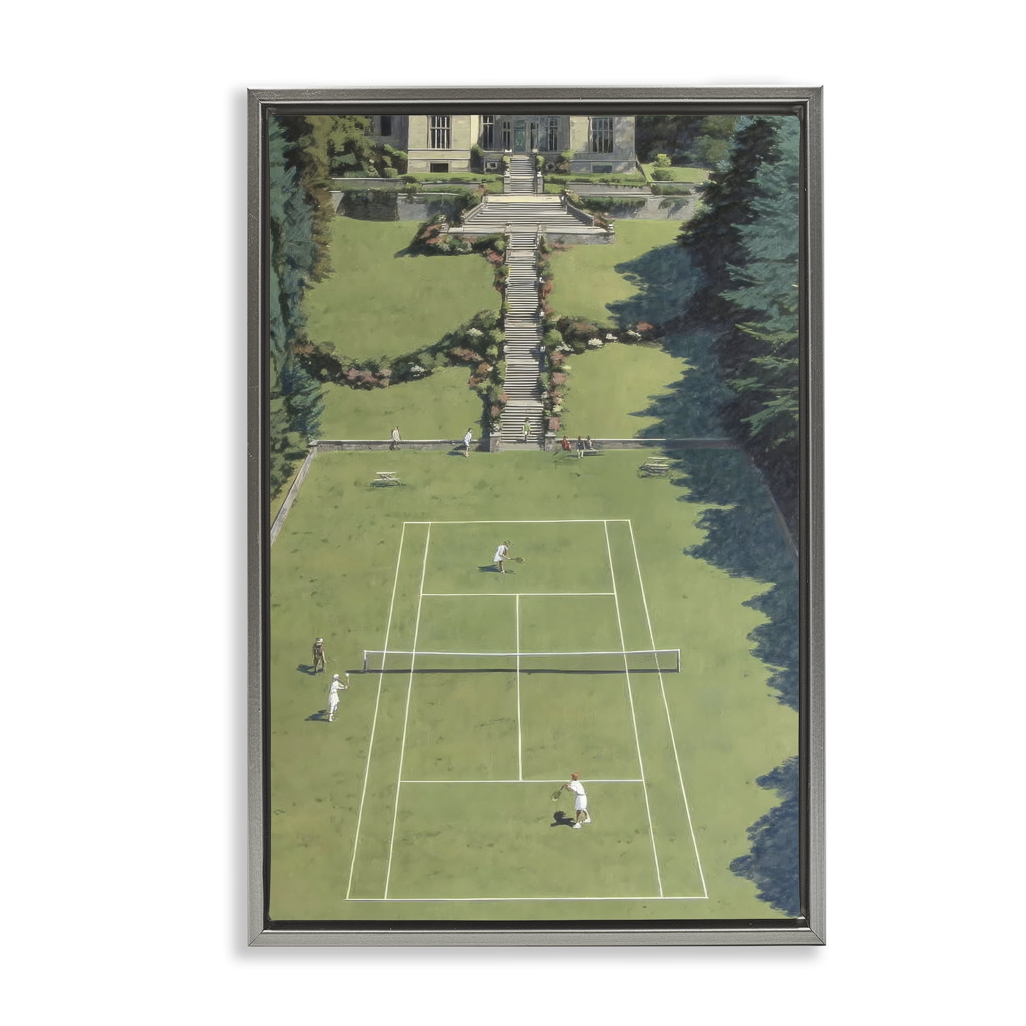 Stupell Industries Tennis Court at Mansion Gray Framed Floater Canvas Wall Art, design by Petal Prints Design