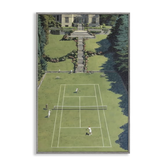 Stupell Industries Contemporary Tennis Court at Mansion Gray Framed Giclee Art, 20 x 30, by Petals Prints Design