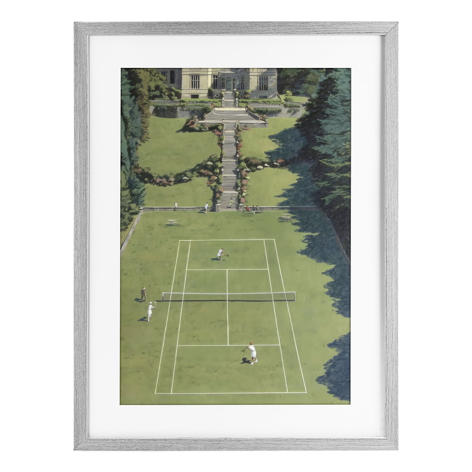 Stupell Industries Tennis Court at Mansion Gray Framed Print Under Glass, design by Petal Prints Design