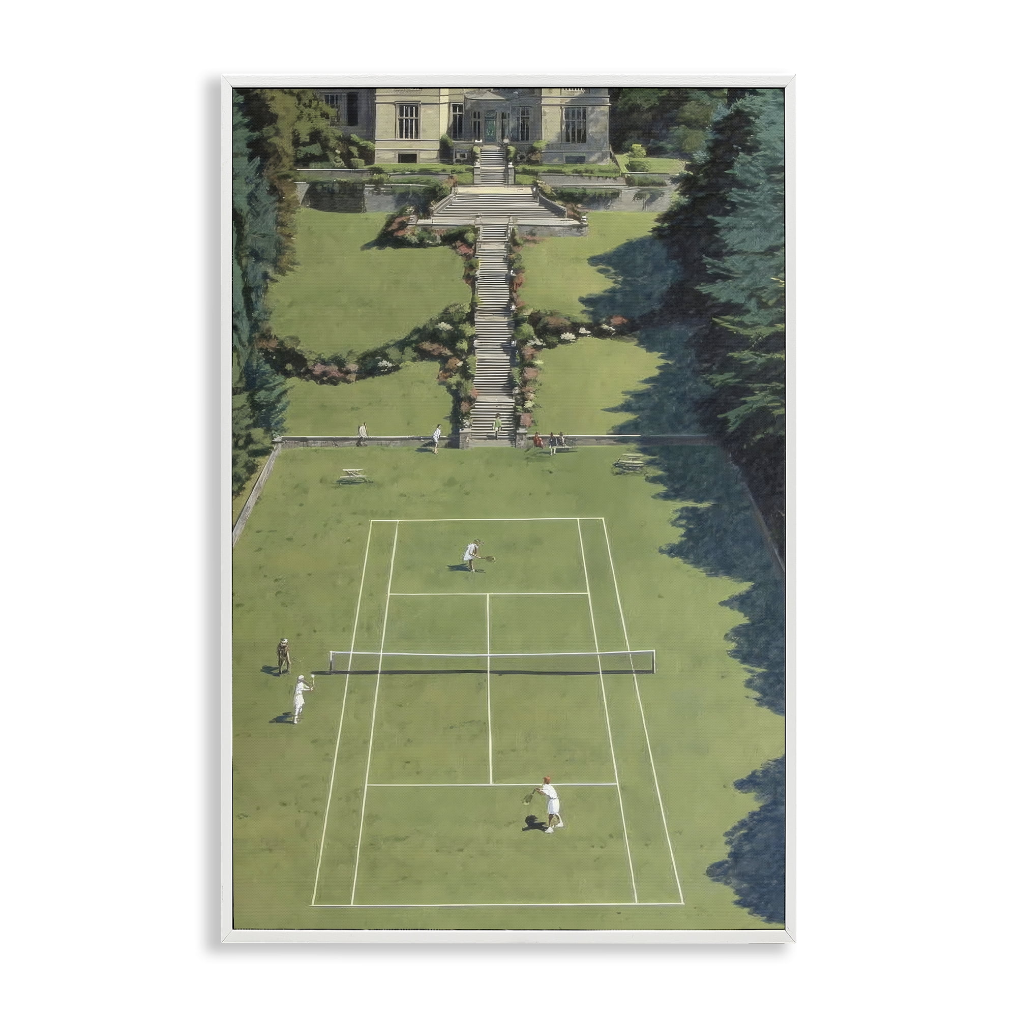 Stupell Industries Tennis Court at Mansion White Framed Giclee Art, design by Petal Prints Design
