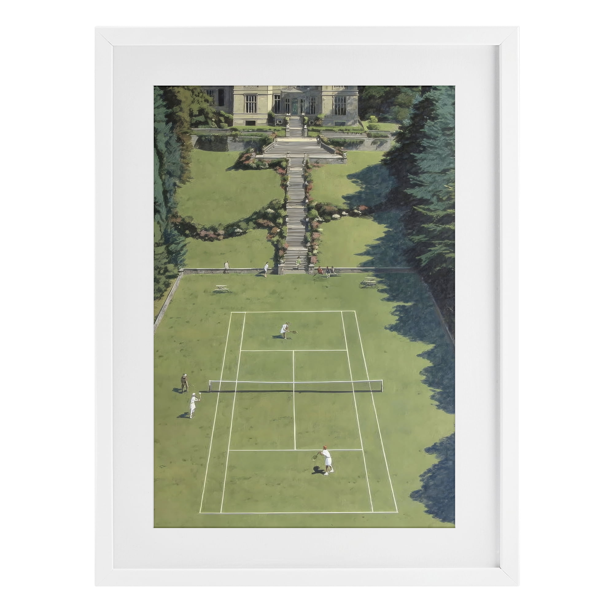 Stupell Industries Tennis Court at Mansion White Framed Print Under Glass, design by Petal Prints Design