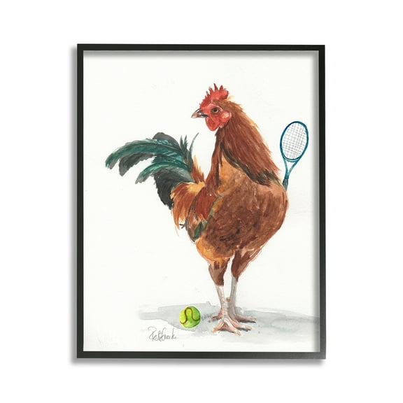 Stupell Industries Tennis Player Rooster Animals & Insects Painting Black Framed Art Print Wall Art, 11 x 14