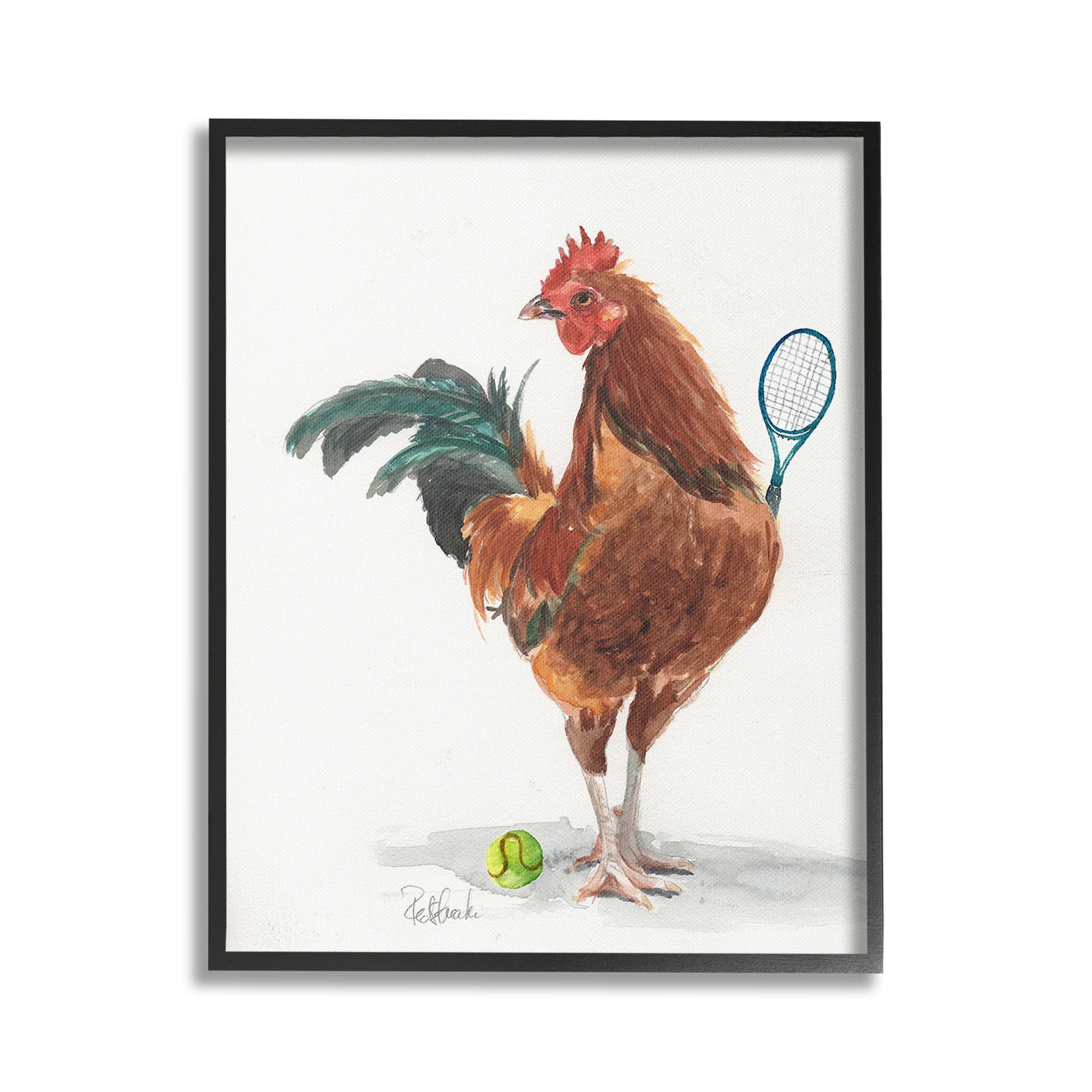 Stupell Industries Tennis Player Rooster Animals & Insects Painting Black Framed Art Print Wall Art, 24 x 30