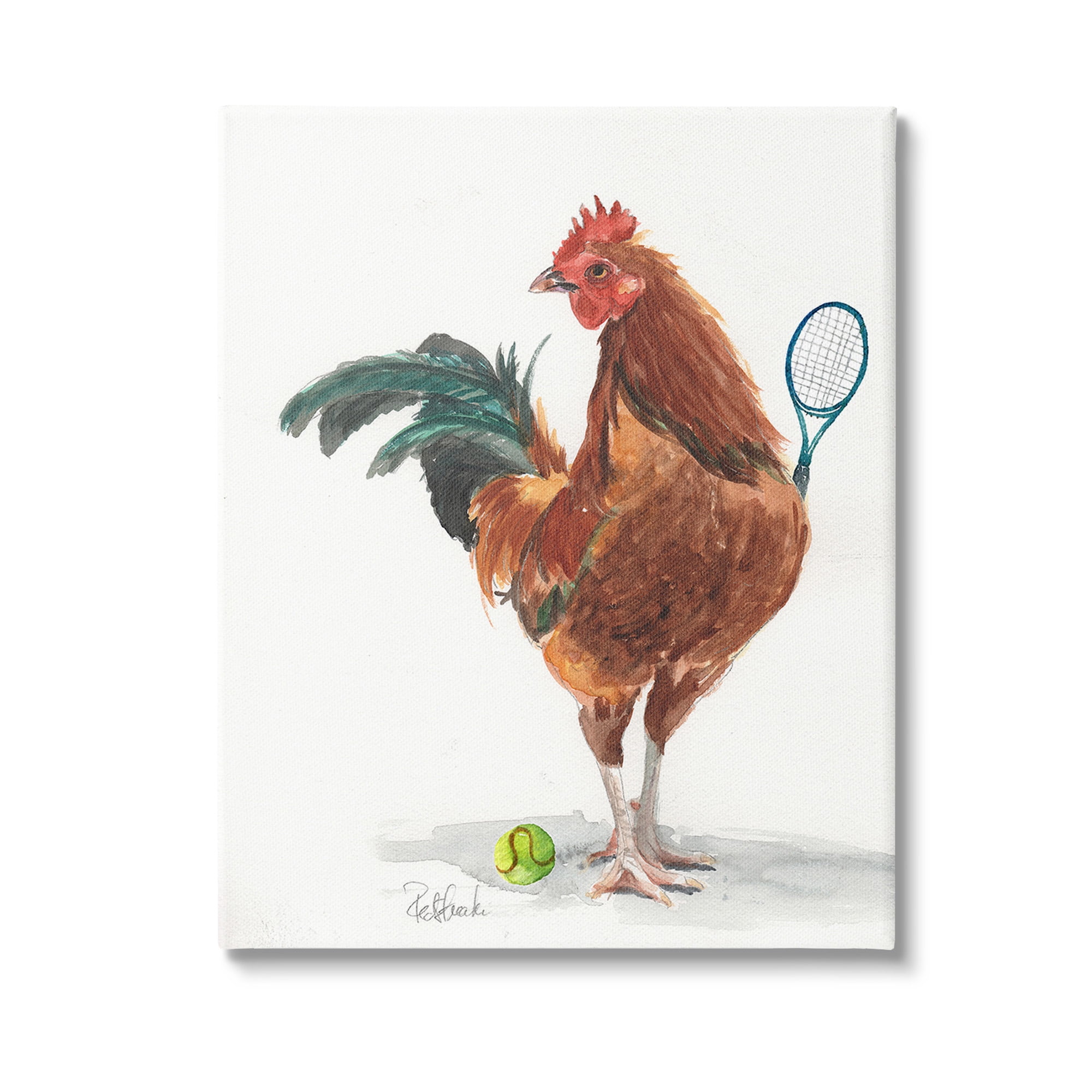 Stupell Industries Tennis Player Rooster Animals & Insects Painting Gallery Wrapped Canvas Art Print Wall Art, 36 x 48