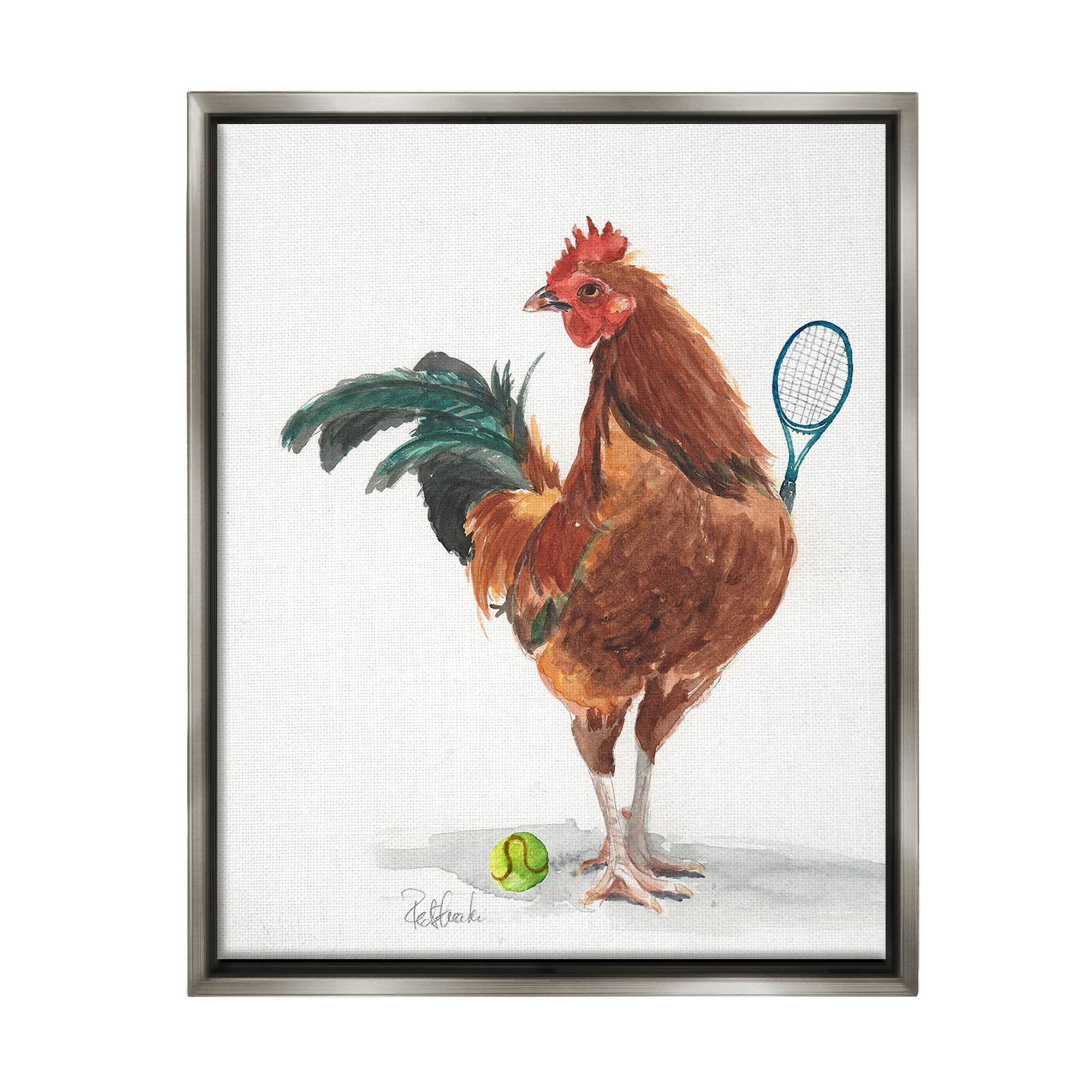 Stupell Industries Tennis Player Rooster Animals & Insects Painting Gray Floater Framed Canvas Art Print Wall Art, 25 x 31