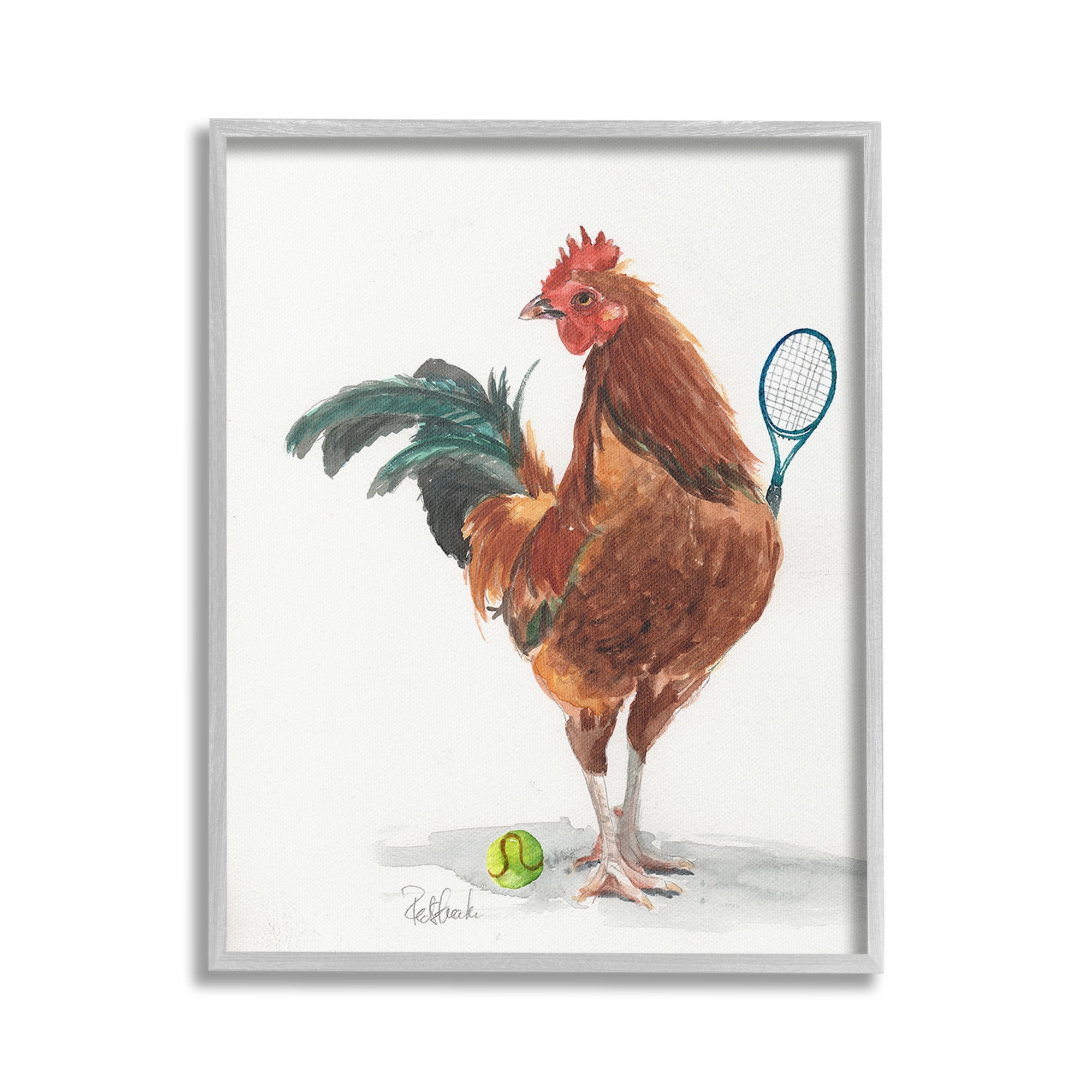 Stupell Industries Tennis Player Rooster Animals & Insects Painting Gray Framed Art Print Wall Art, 16 x 20