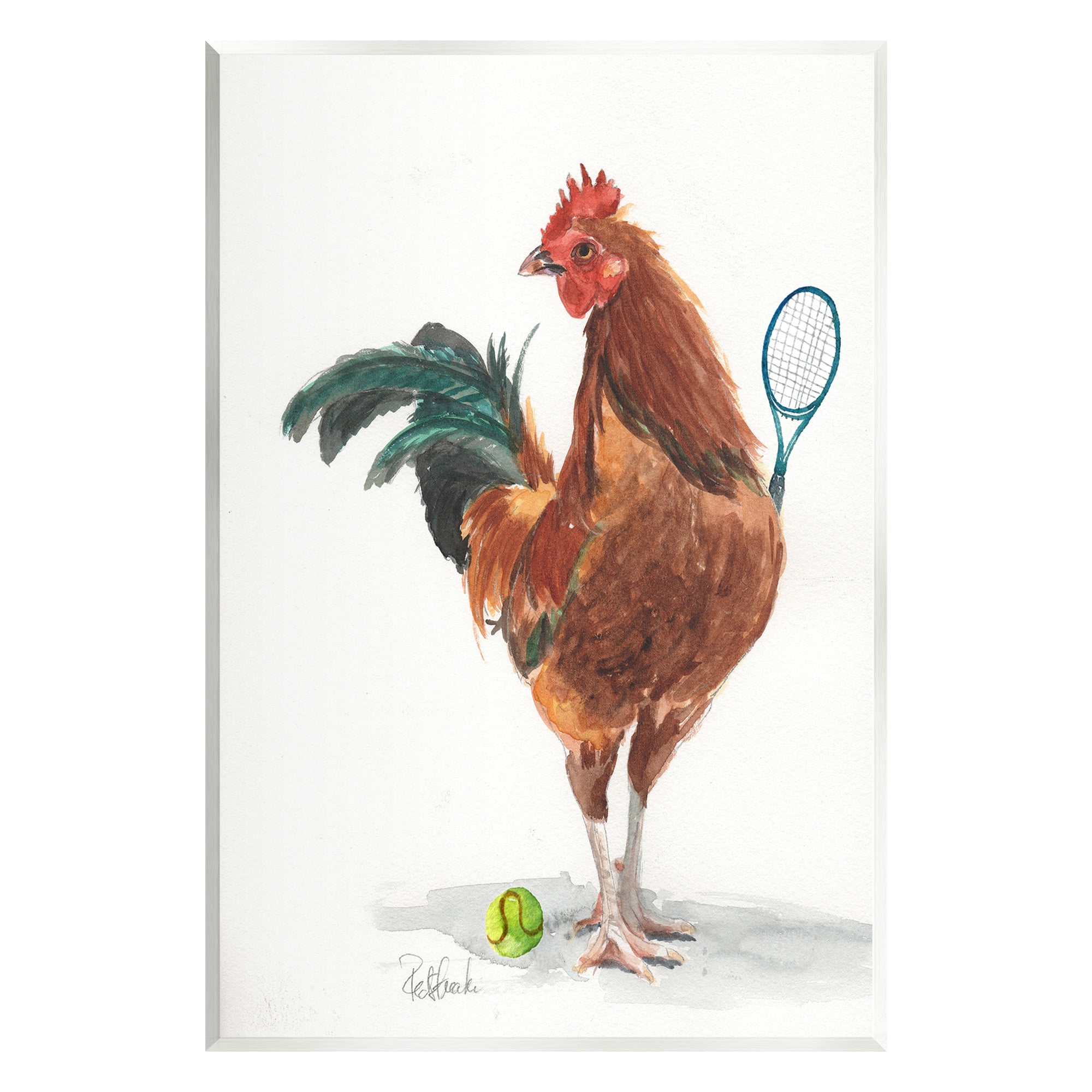 Stupell Industries Tennis Player Rooster Animals & Insects Painting Unframed Art Print Wall Art, 13 x 19