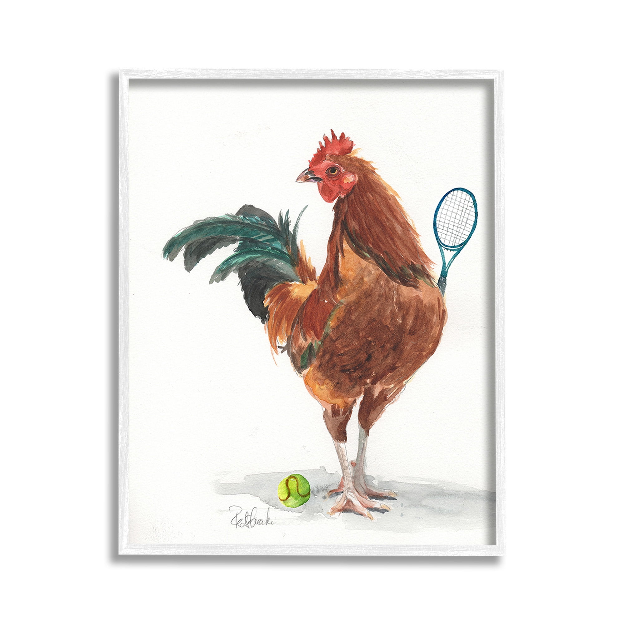 Stupell Industries Tennis Player Rooster Animals & Insects Painting White Framed Art Print Wall Art, 11 x 14