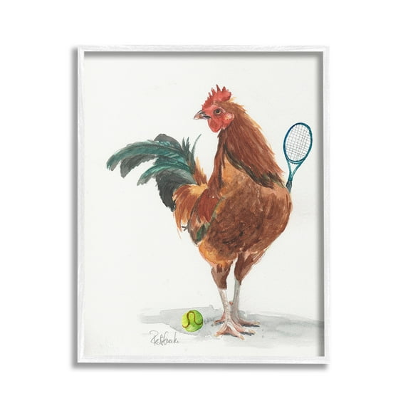 Stupell Industries Tennis Player Rooster Animals & Insects Painting White Framed Art Print Wall Art, 24 x 30