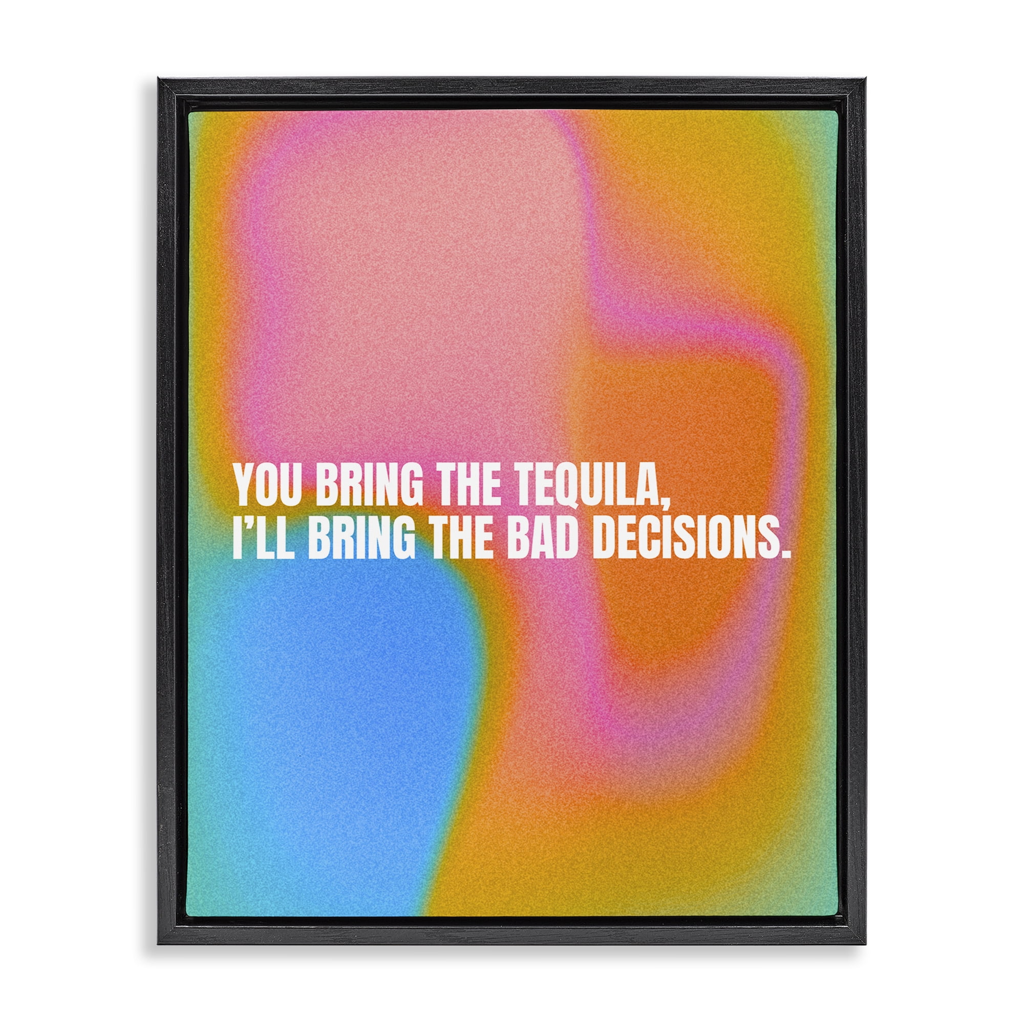 Stupell Industries Tequila & Bad Decisions Food & Beverage Painting Black Floater Framed Canvas Art Print Wall Art, 17 x 21